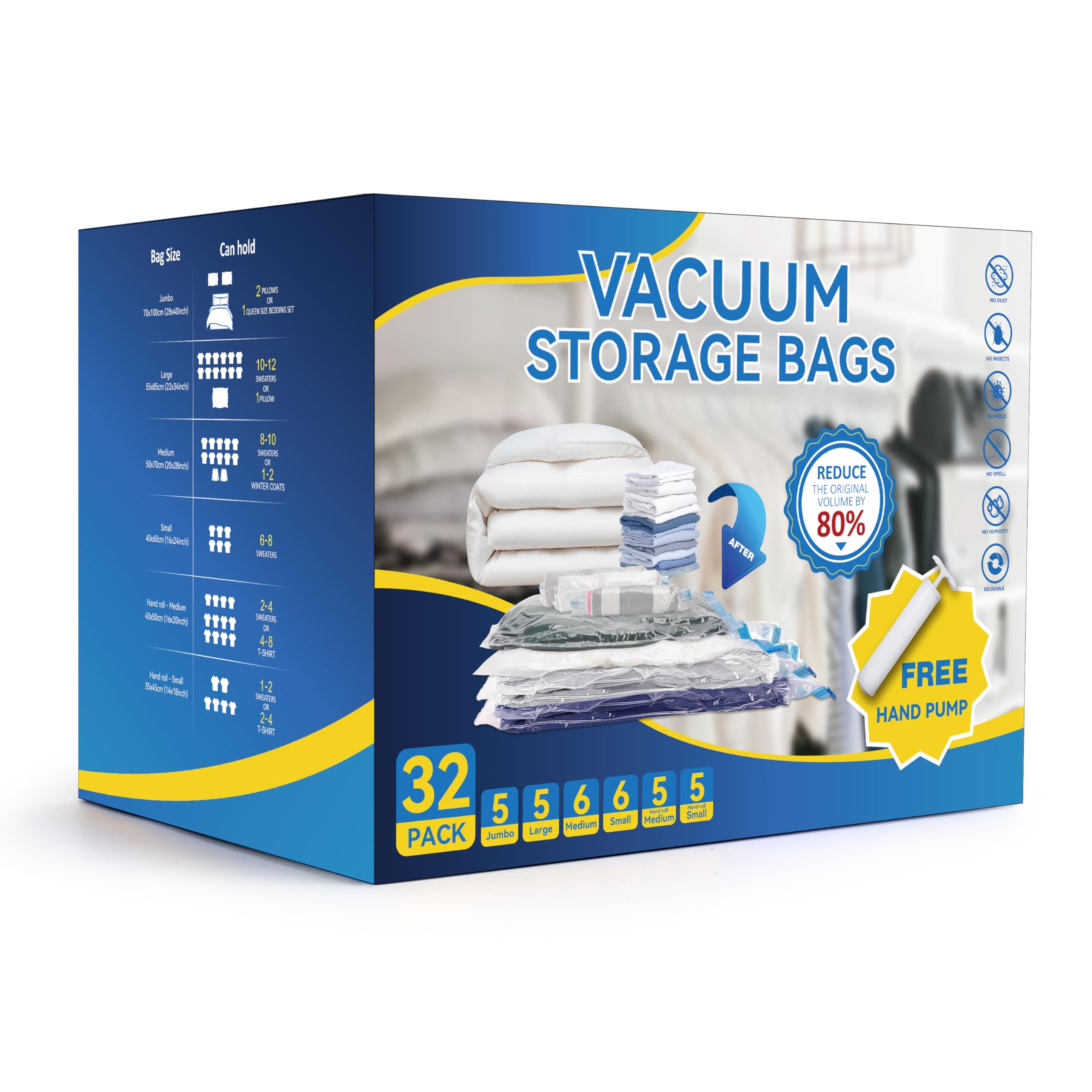 Bolsas De Almacenamiento Al Vacío Simple Deluxe, Paquete De 32 Con Bomba Manual - Venta Internacional.