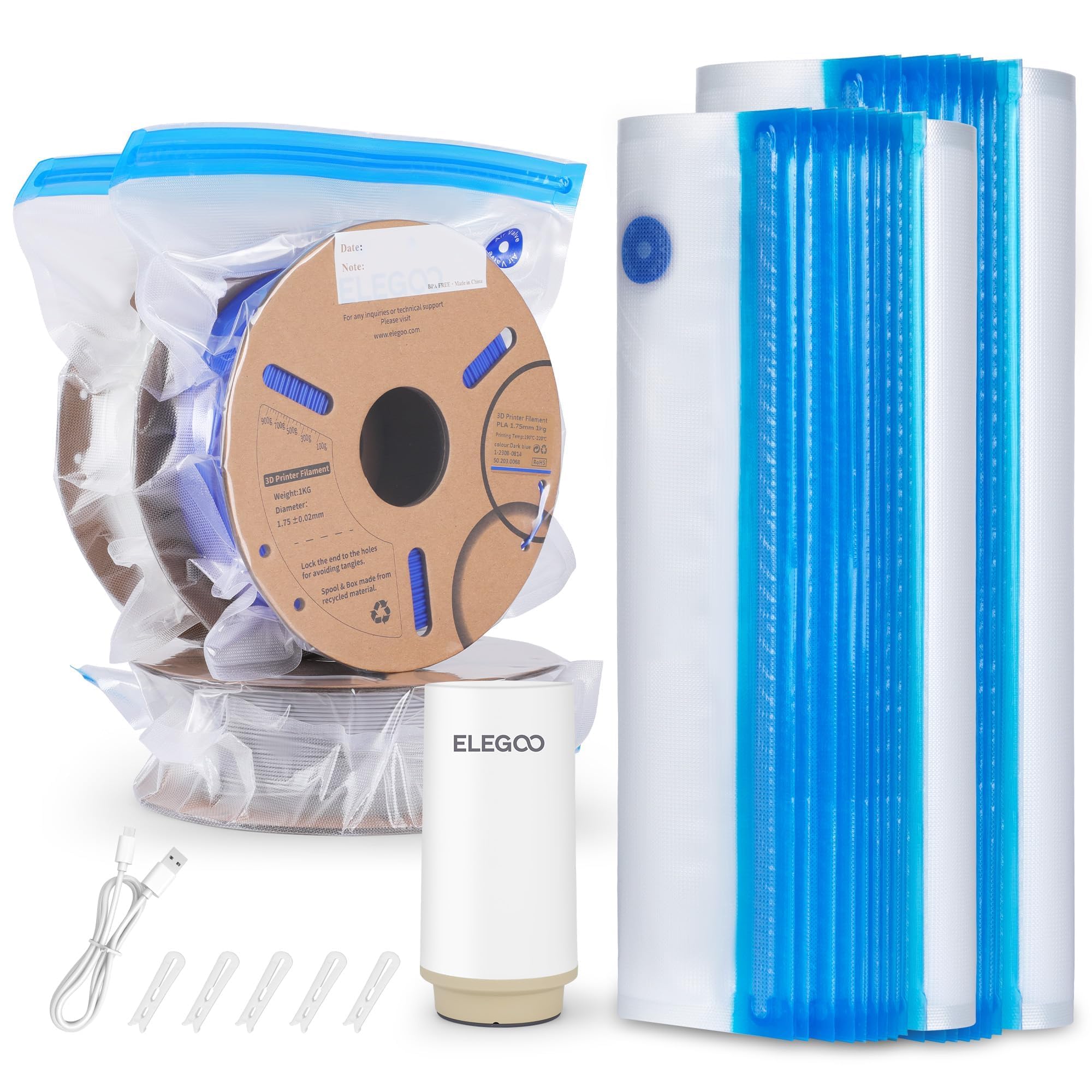 Kit De Almacenamiento Al Vacío De Filamentos Elegoo Con Bomba Automática, 30 Bolsas - Venta Internacional.