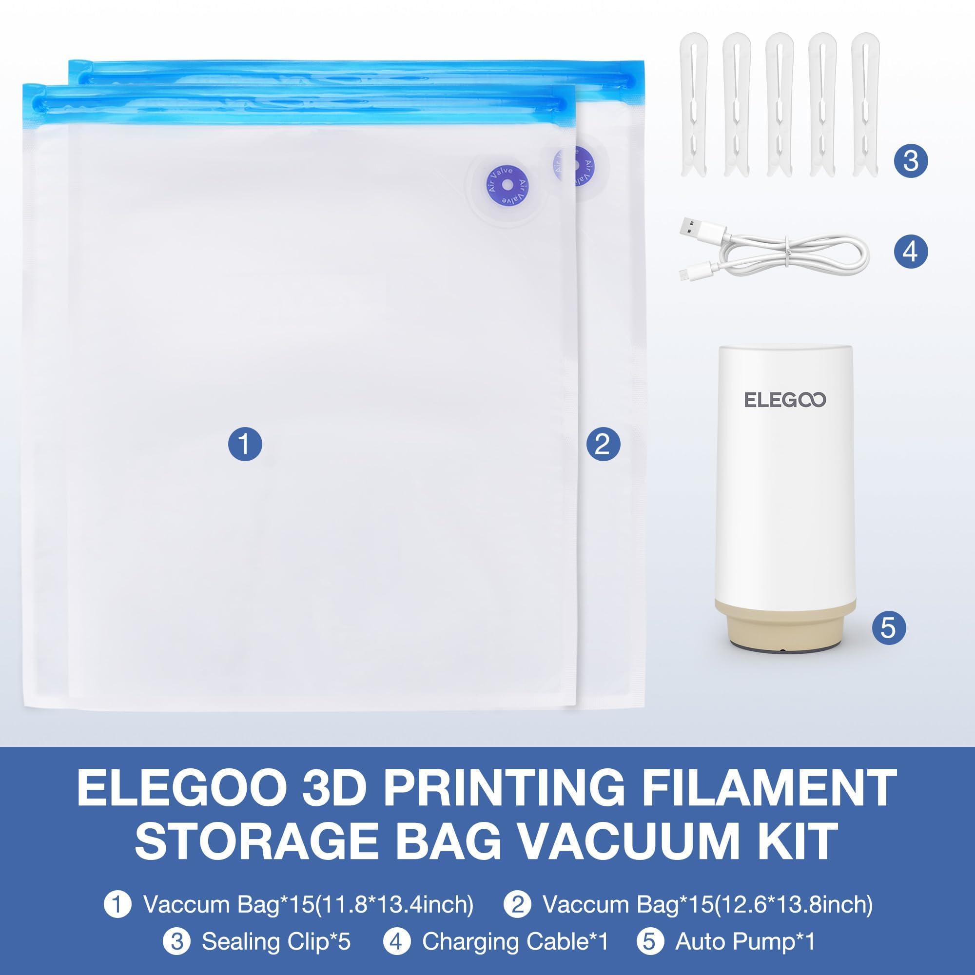 Foto 3 pulgar | Kit De Almacenamiento Al Vacío De Filamentos Elegoo Con Bomba Automática, 30 Bolsas - Venta Internacional.