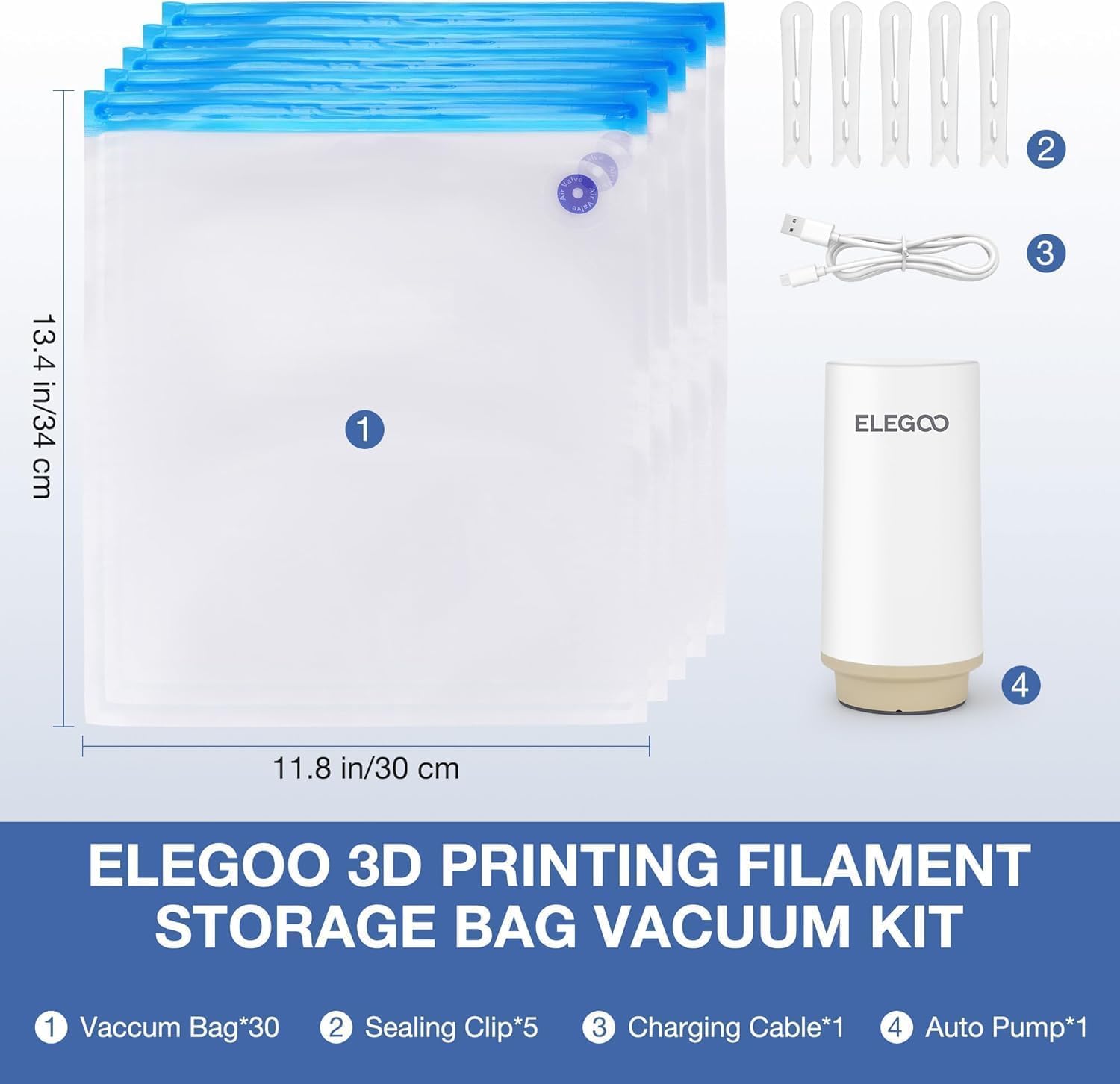 Foto 2 | Kit De Bolsas De Almacenamiento De Filamentos Elegoo Con Bomba Eléctrica, 30 Bolsas - Venta Internacional.