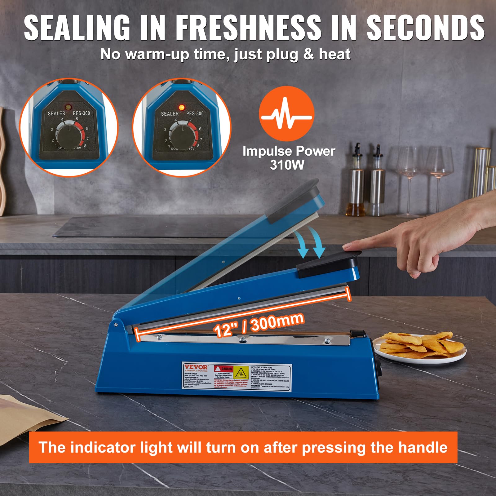 Foto 3 | Máquina Manual De Sellado Térmico Impulse Sealer Vevor De 30 Cm, Azul - Venta Internacional.