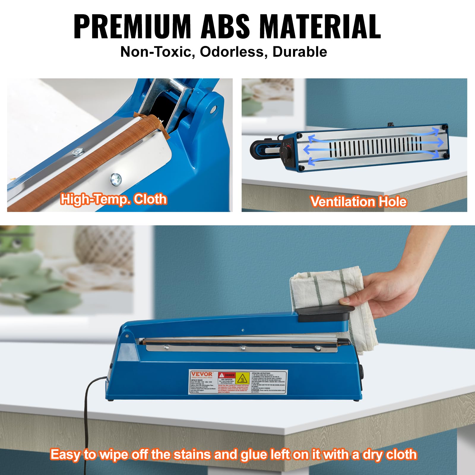Foto 6 pulgar | Máquina Manual De Sellado Térmico Impulse Sealer Vevor De 30 Cm, Azul - Venta Internacional.