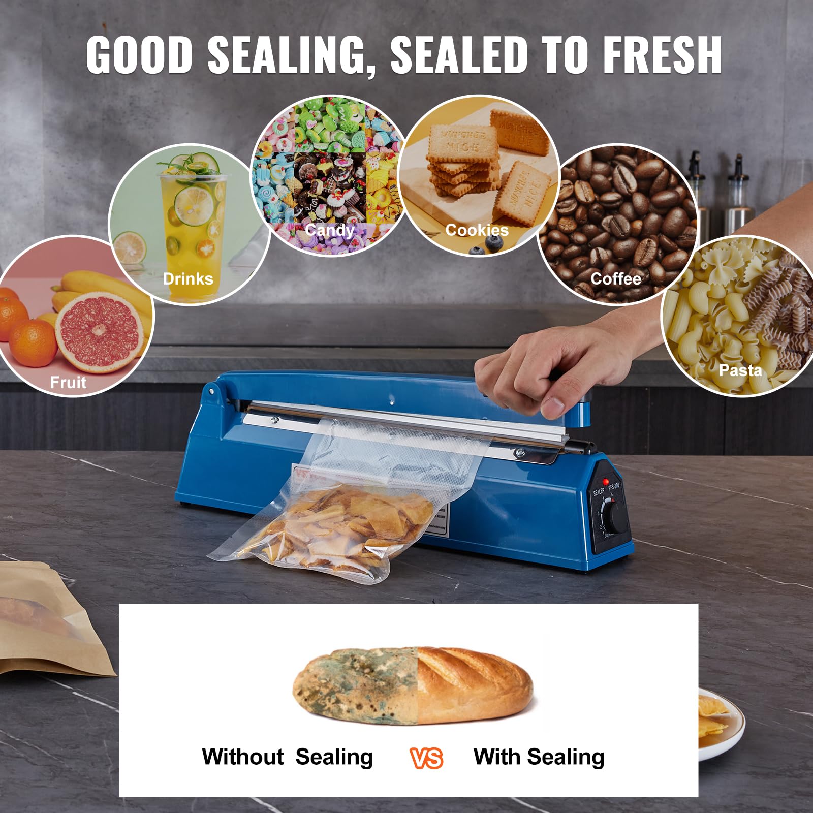 Foto 6 | Máquina Manual De Sellado Térmico Impulse Sealer Vevor De 30 Cm, Azul - Venta Internacional.