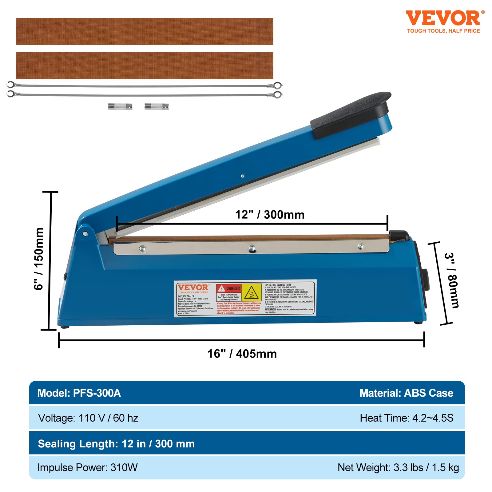 Foto 8 pulgar | Máquina Manual De Sellado Térmico Impulse Sealer Vevor De 30 Cm, Azul - Venta Internacional.