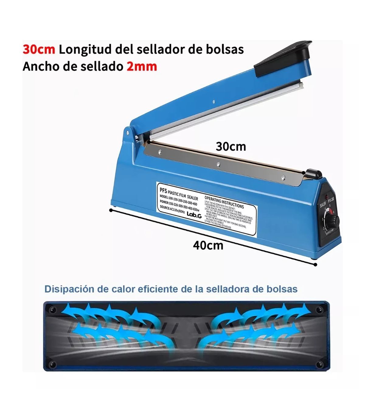 Foto 4 pulgar | Maquina Selladora Térmica Manual De Bolsa Plástica 30cm Lab.g Azul