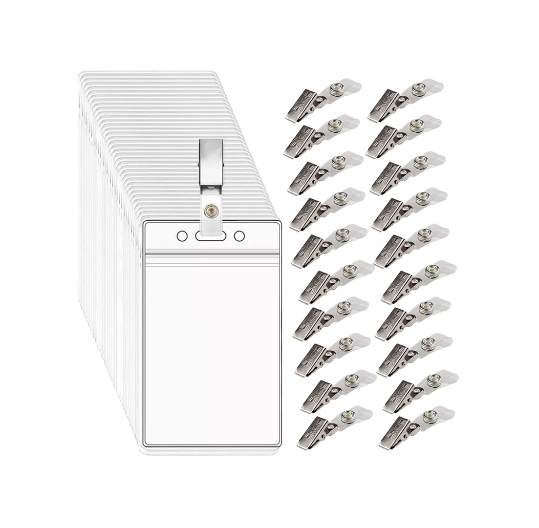 Mica Vertical Porta Credencial 100 Piezas Transparente + 100 Clip Plata