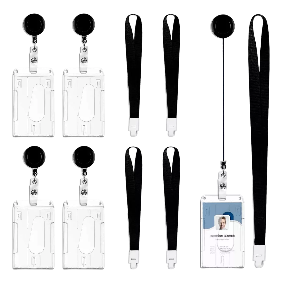 Foto 2 pulgar | Portagafete Yoyo Porta Credenciales Lanyard Vertical 5 Pcs Negro/transparente