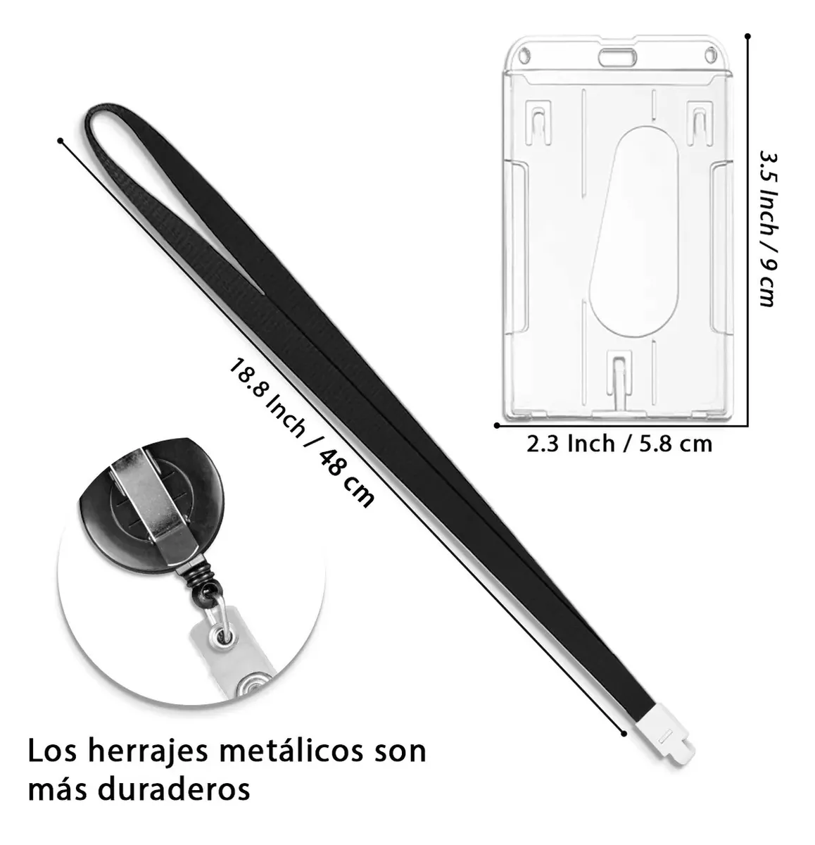 Foto 3 pulgar | Portagafete Yoyo Porta Credenciales Lanyard Vertical 5 Pcs Negro/transparente