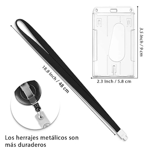 Foto 2 | Portagafete Yoyo Porta Credenciales Lanyard Vertical 5 Pcs Negro/transparente