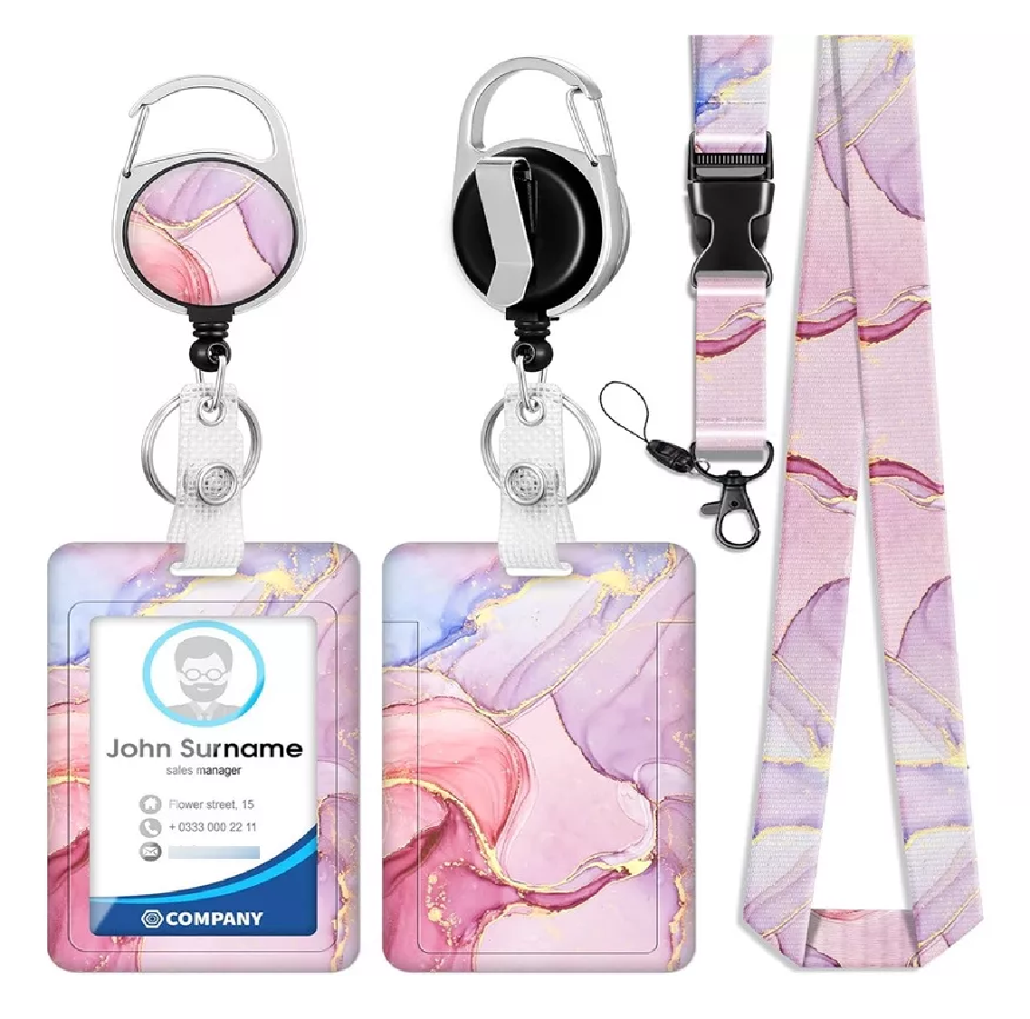 Foto 4 | Porta Gafete Cordones Para Credenciales Cinta Rosa Marmoleado
