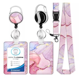Foto 4 | Porta Gafete Cordones Para Credenciales Cinta Rosa Marmoleado