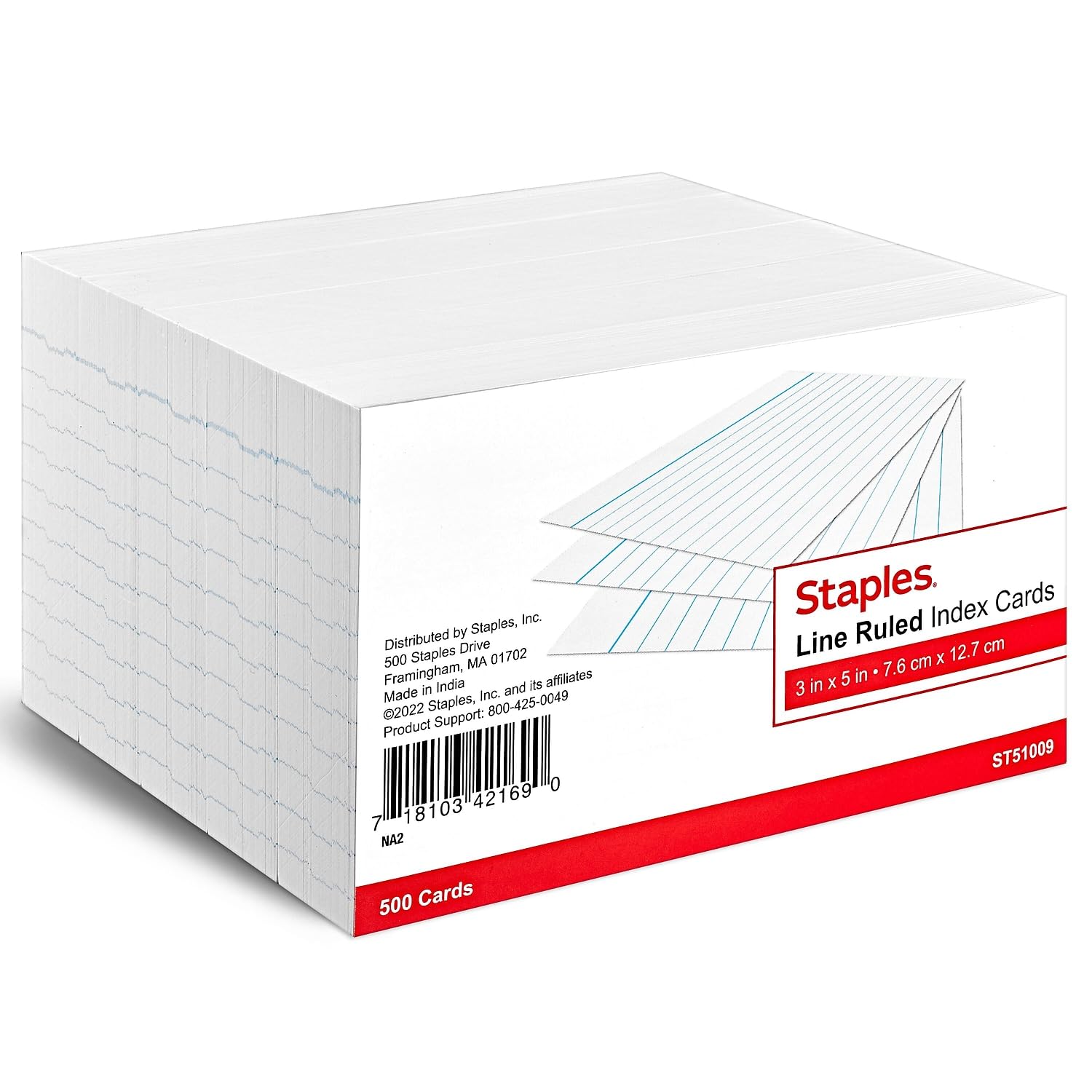 Index Cards, Grapas 233601, 7,6 Cm X 12,7 Cm, Con Líneas Rayadas, 500 Unidades - Venta Internacional.