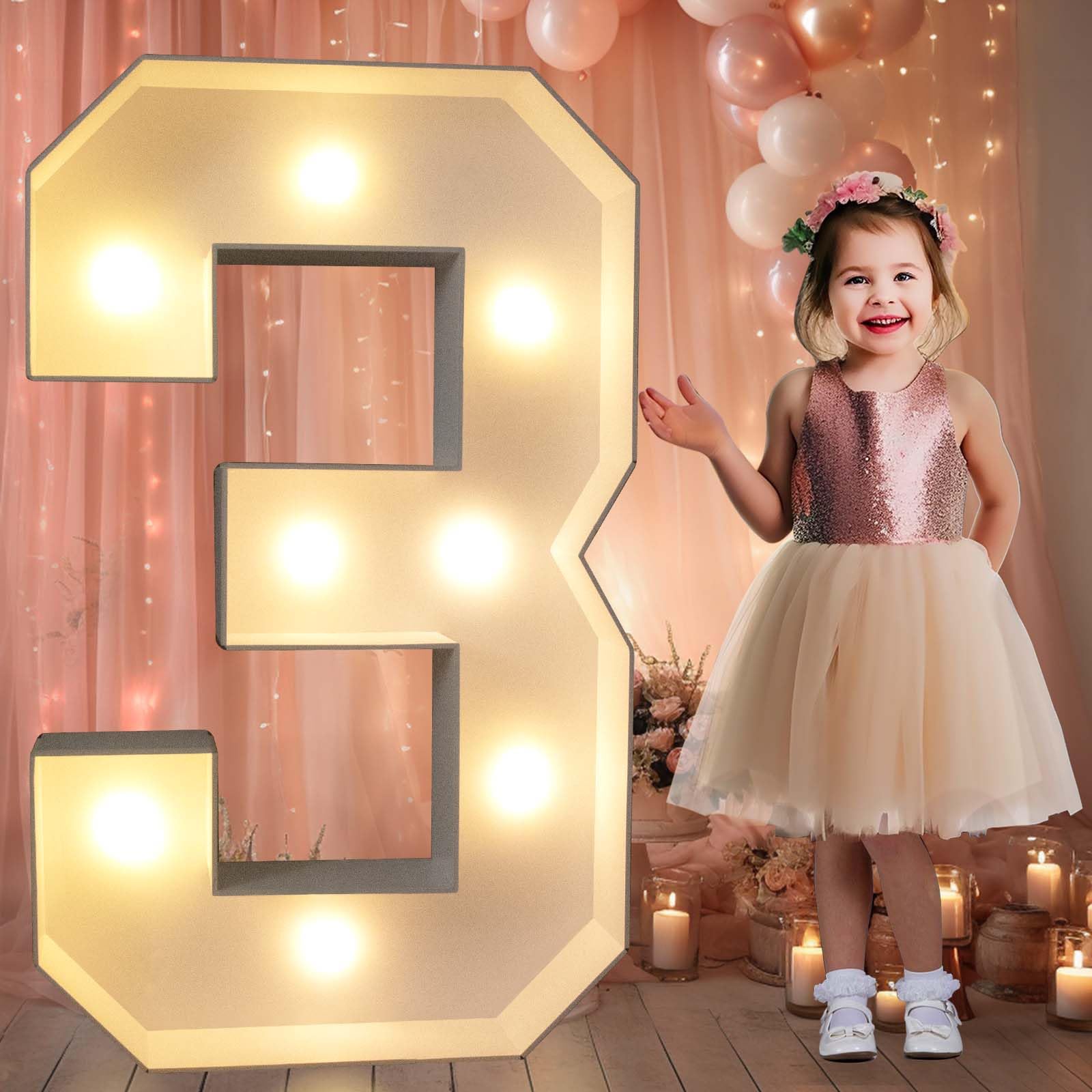 Marquee Number Pooqla, Luz Led Blanca Cálida De 3 Pies, Número 3 - Venta Internacional.