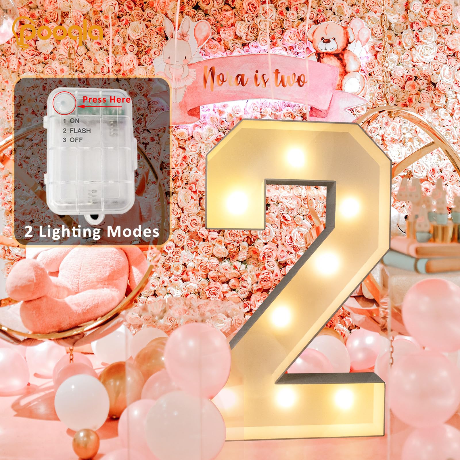 Foto 4 pulgar | Marquee Number Pooqla, Luz Led Blanca Cálida De 3 Pies, Número 3 - Venta Internacional.