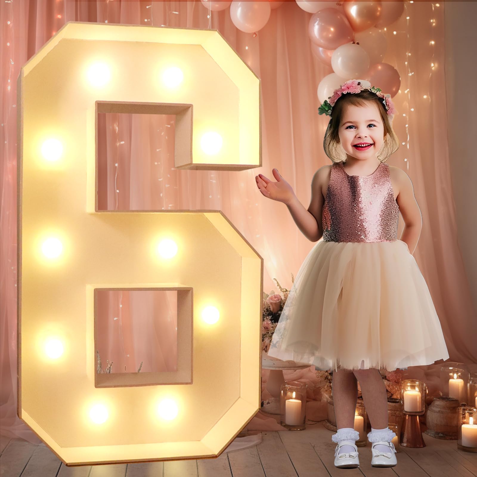 Marquee Number Pooqla Led De 3 Pies Con Luz Blanca Cálida, Número 6 - Venta Internacional.