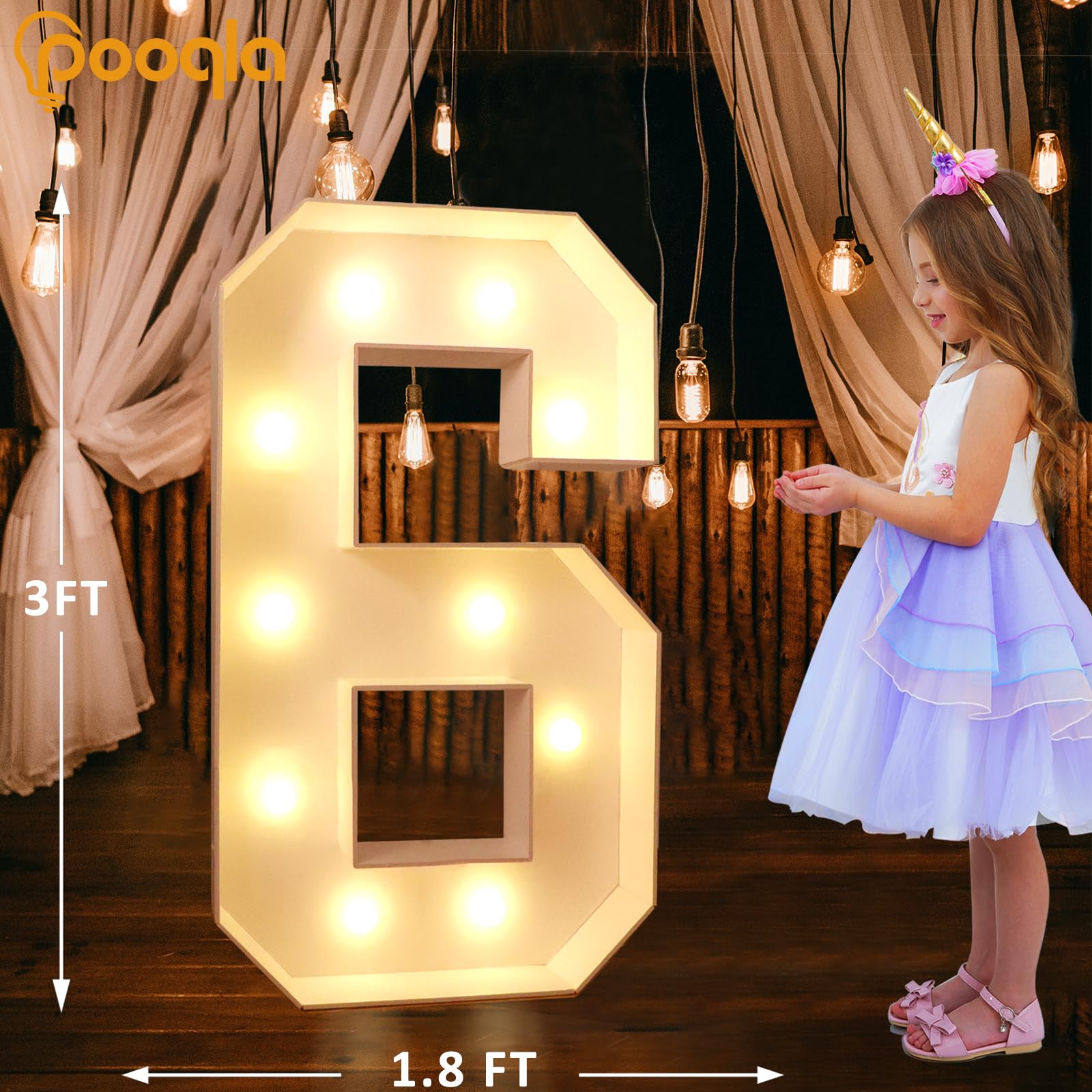 Foto 5 | Marquee Number Pooqla Led De 3 Pies Con Luz Blanca Cálida, Número 6 - Venta Internacional.
