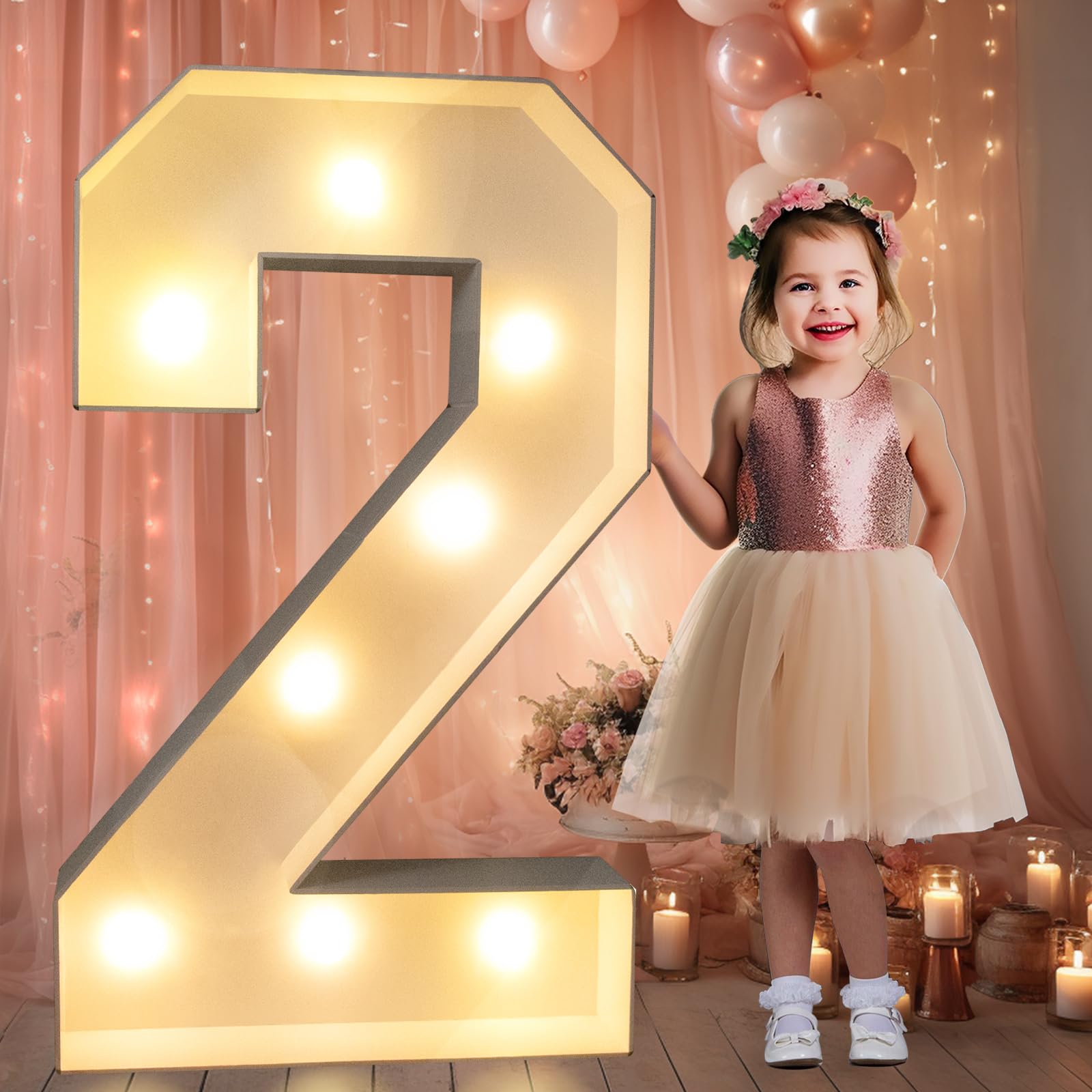 Marquee Number Pooqla, Luz Led De 3 Pies, Luz Blanca Cálida, Número 2 - Venta Internacional.