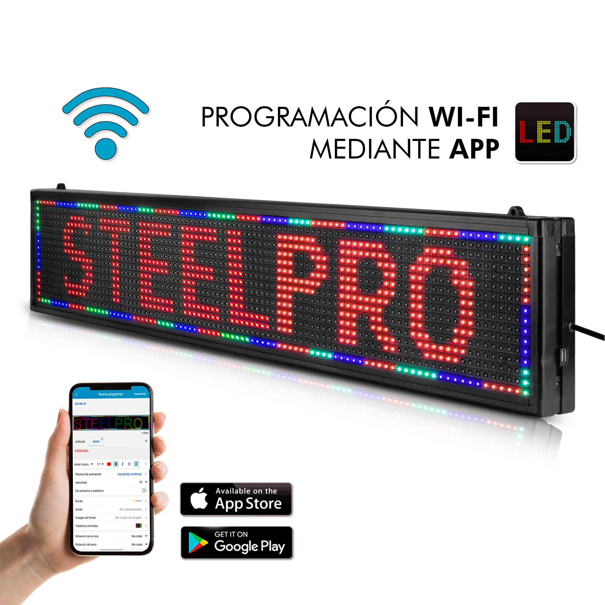 Foto 2 | Letrero Led Programable Wifi Publicidad 100cmx20cm Steelpro