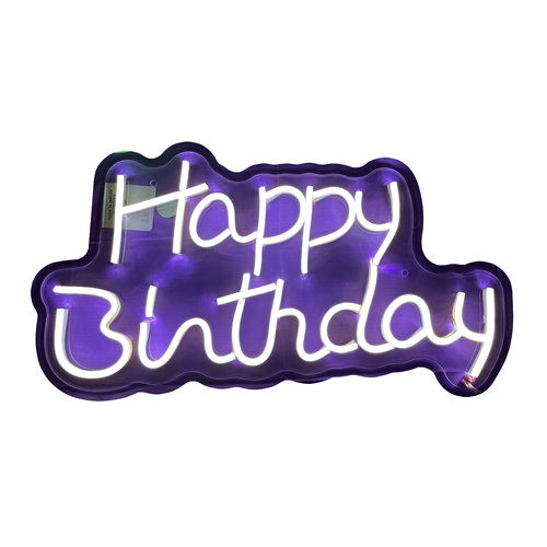 Letrero Led Neón Happy Birthday Decoración Luminosa Evento Cumpleaños 40x21