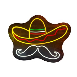 Foto 1 | Letrero Led Neón Bigote Sombrero Mexicano Fiestas Patrias Decorativo