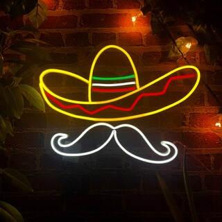 Foto 2 | Letrero Led Neón Bigote Sombrero Mexicano Fiestas Patrias Decorativo