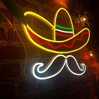 Foto 3 | Letrero Led Neón Bigote Sombrero Mexicano Fiestas Patrias Decorativo