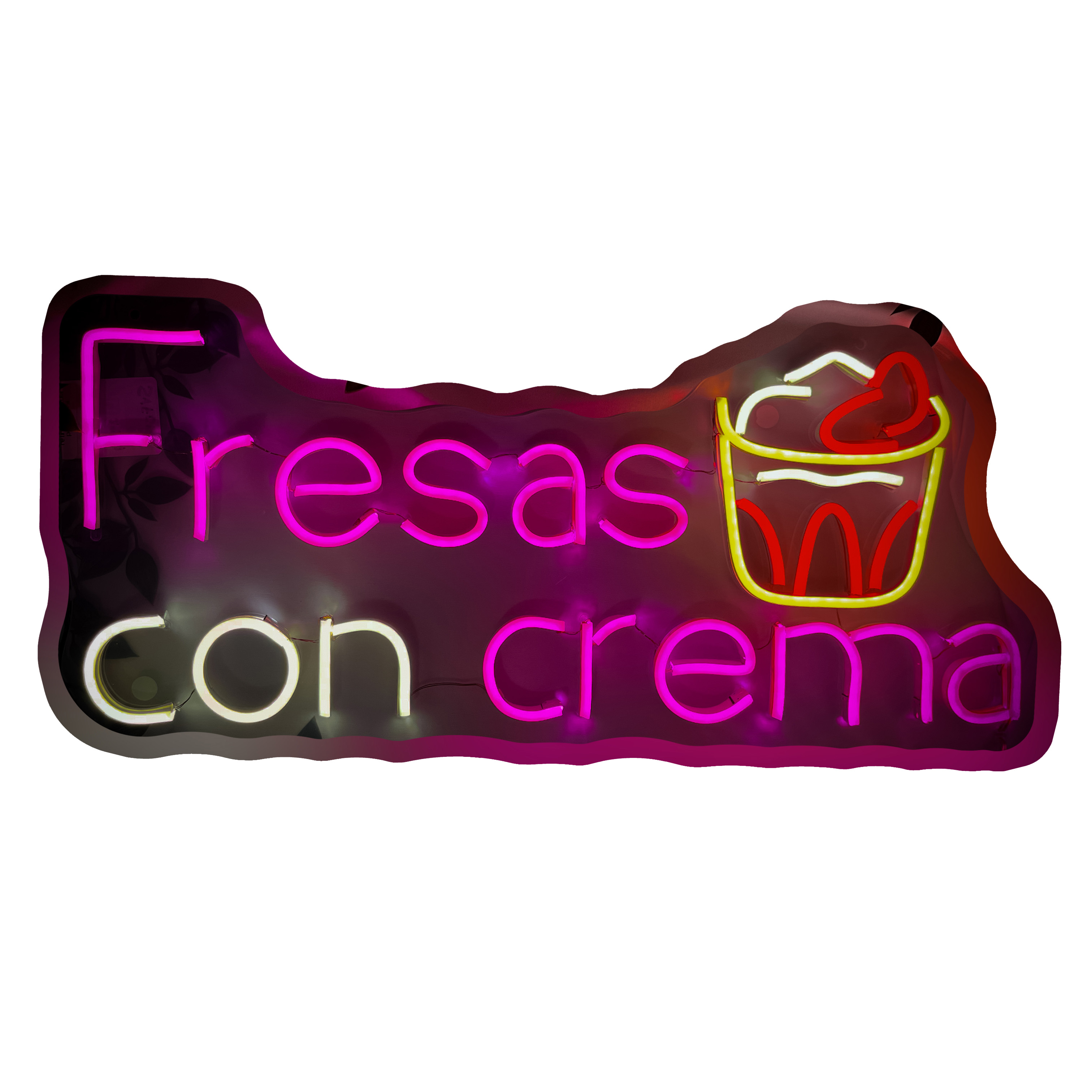Foto 2 pulgar | Letrero Led Neón Fresas Con Crema Luminoso Decorativo Postre Negocio