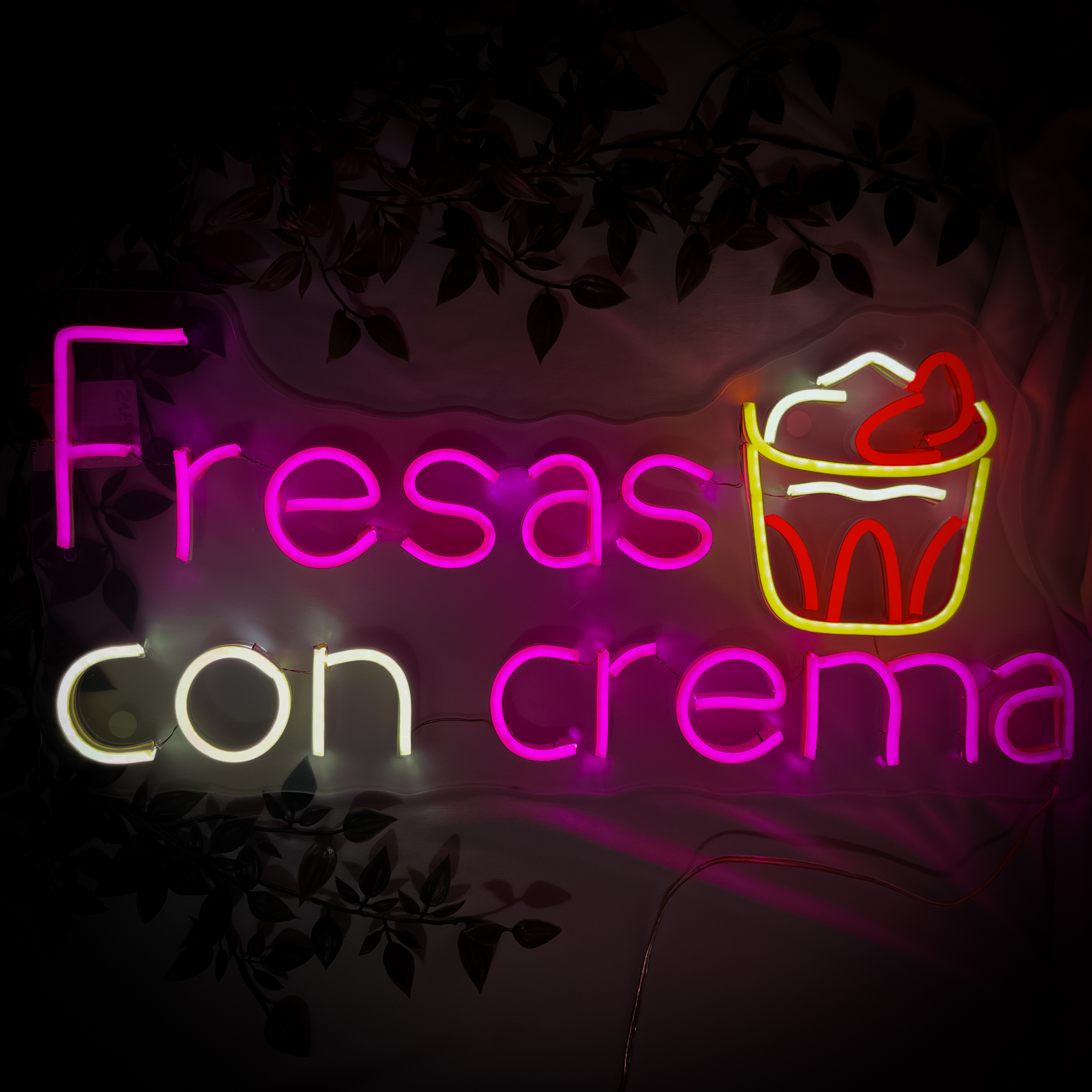 Foto 3 pulgar | Letrero Led Neón Fresas Con Crema Luminoso Decorativo Postre Negocio