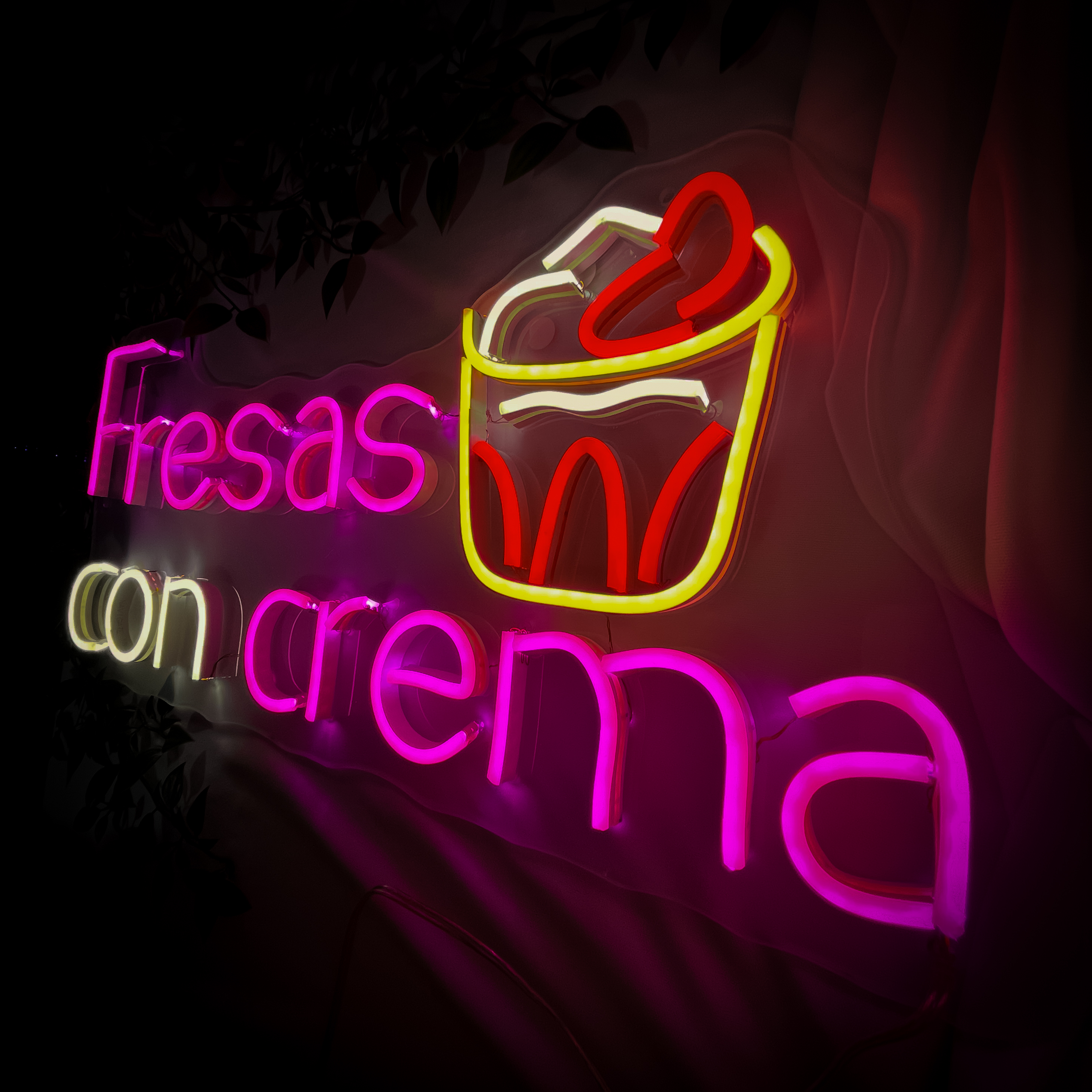 Foto 5 pulgar | Letrero Led Neón Fresas Con Crema Luminoso Decorativo Postre Negocio