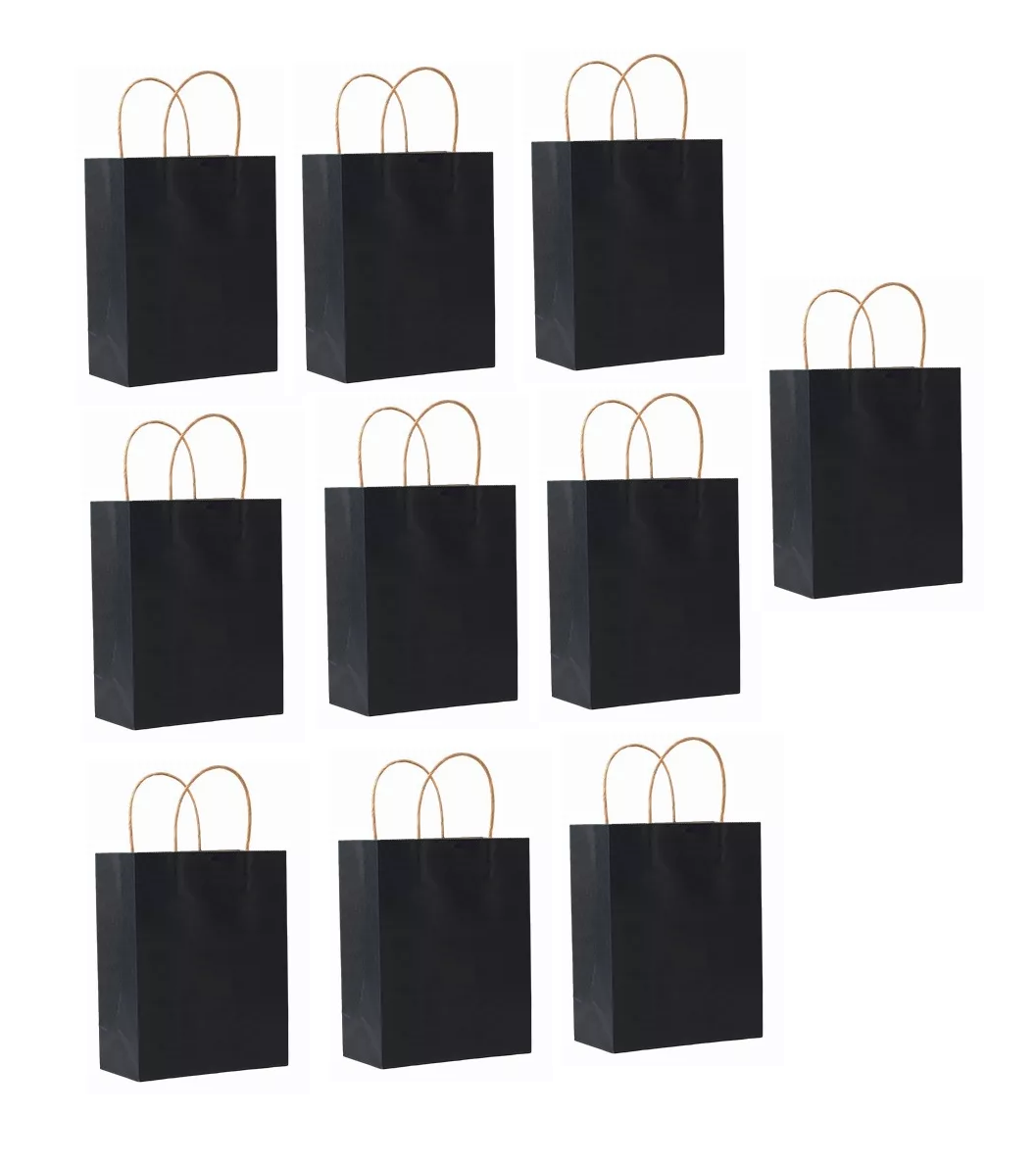 Foto 2 pulgar | Bolsas de Regalo Negras Papel Kraft Bolsas de Dulces Ecológicas 10 PZAS