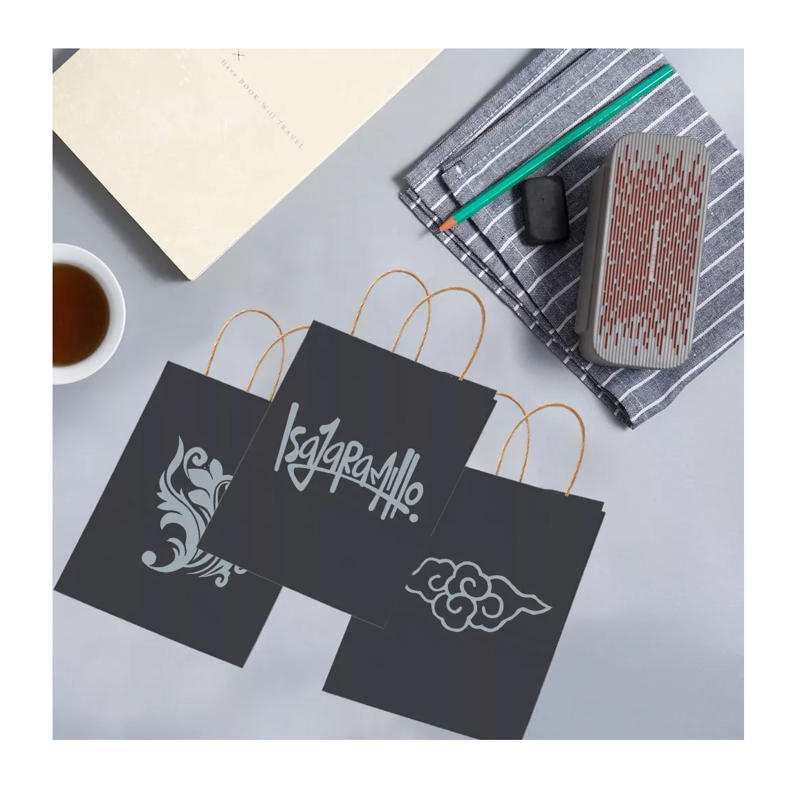 Foto 4 pulgar | Bolsas de Regalo Negras Papel Kraft Bolsas de Dulces Ecológicas 10 PZAS