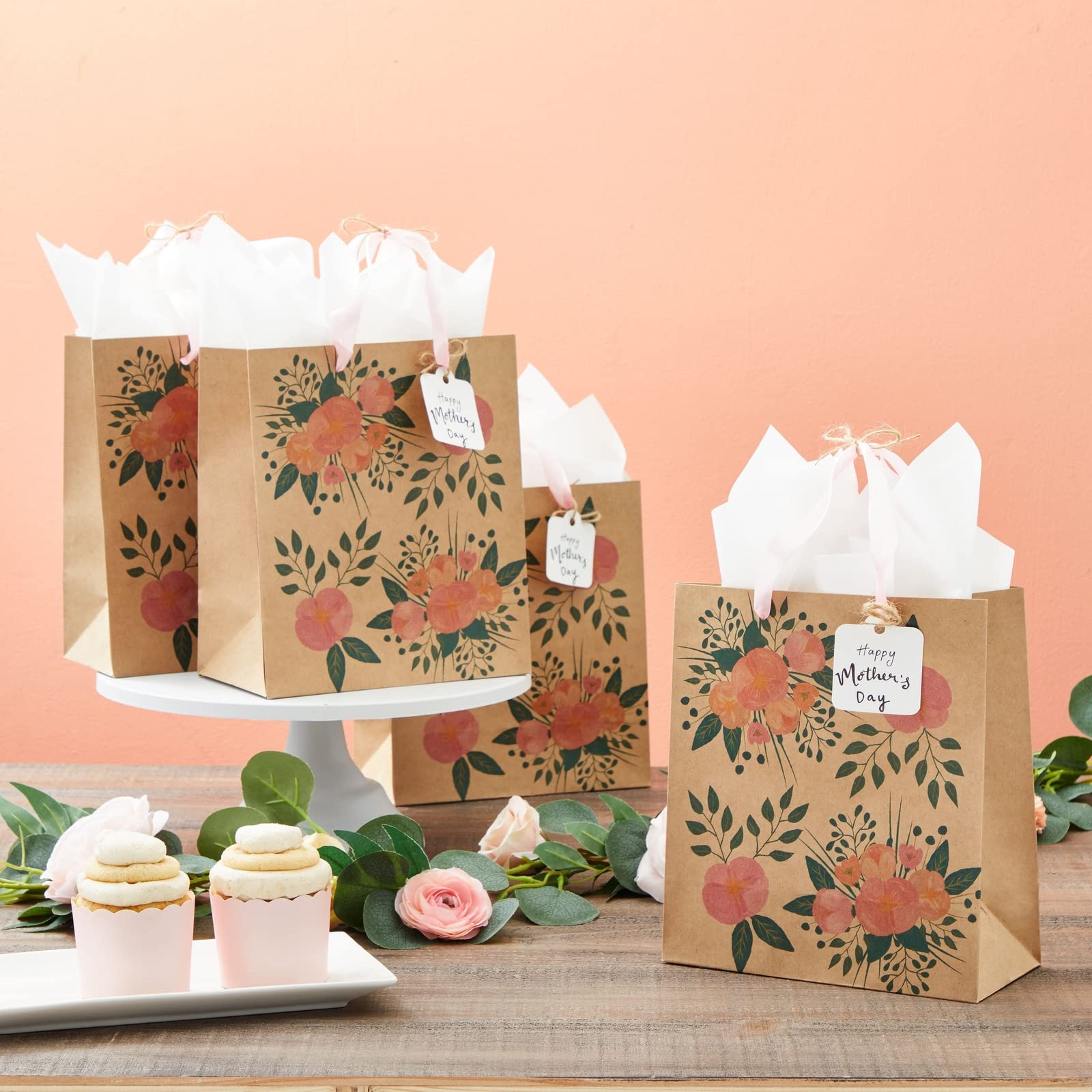 Foto 2 | Bolsas para Regalo Juvale Kraft de Papel Floral 24 Piezas - Venta Internacional