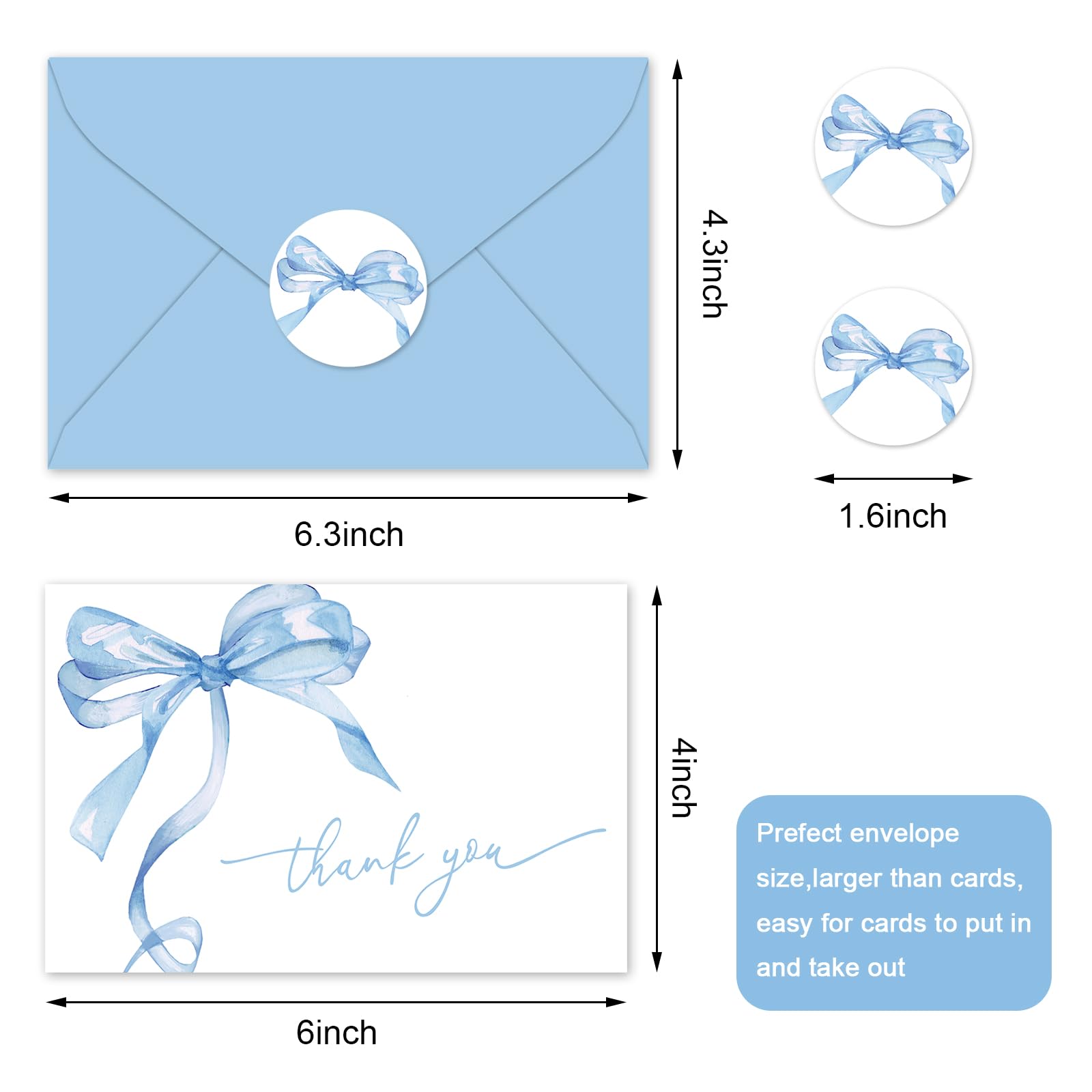 Foto 3 pulgar | Tarjetas De Agradecimiento Con Lazo Azul Ballena Con Sobres Y Pegatinas, 24 Unidades - Venta Internacional.
