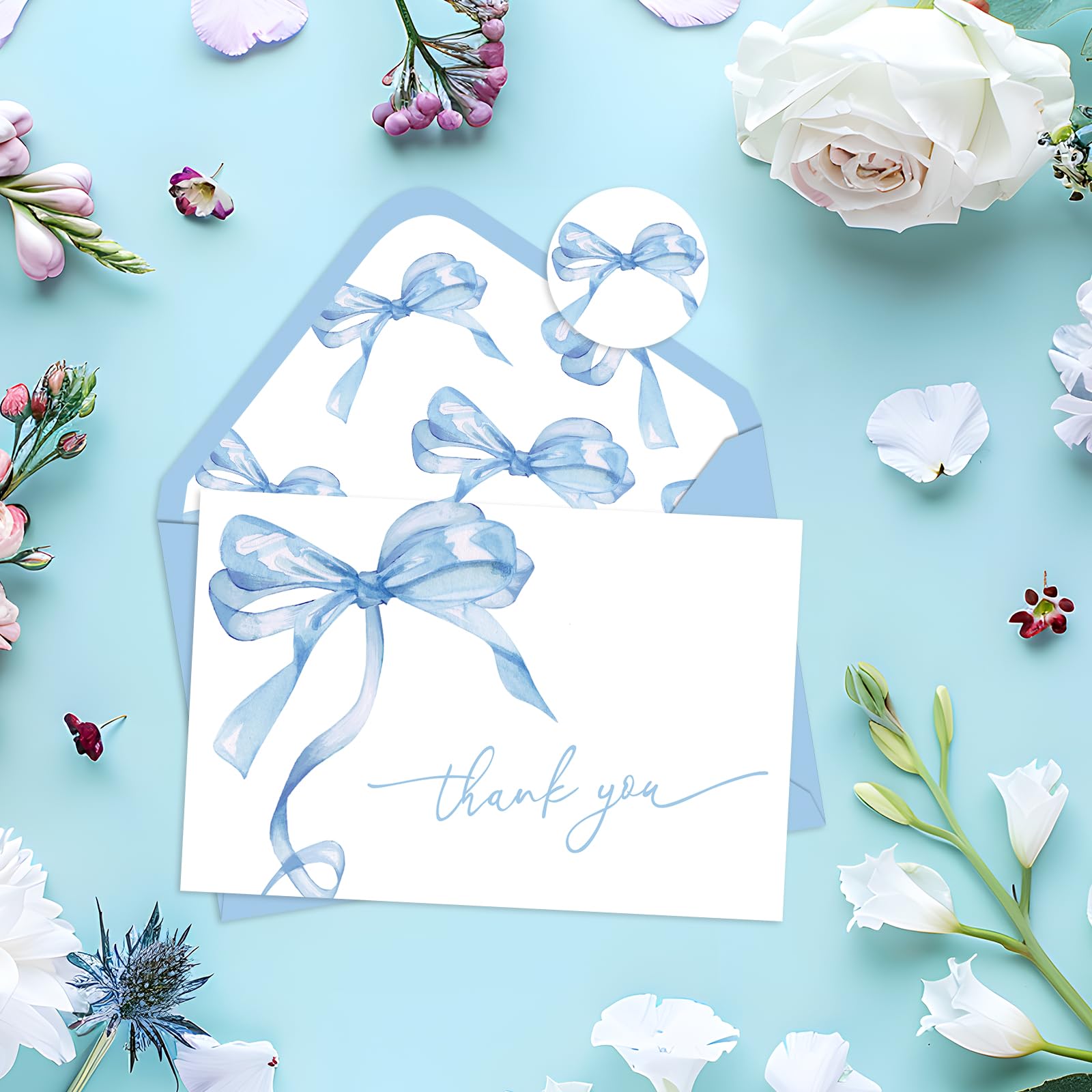 Foto 5 | Tarjetas De Agradecimiento Con Lazo Azul Ballena Con Sobres Y Pegatinas, 24 Unidades - Venta Internacional.