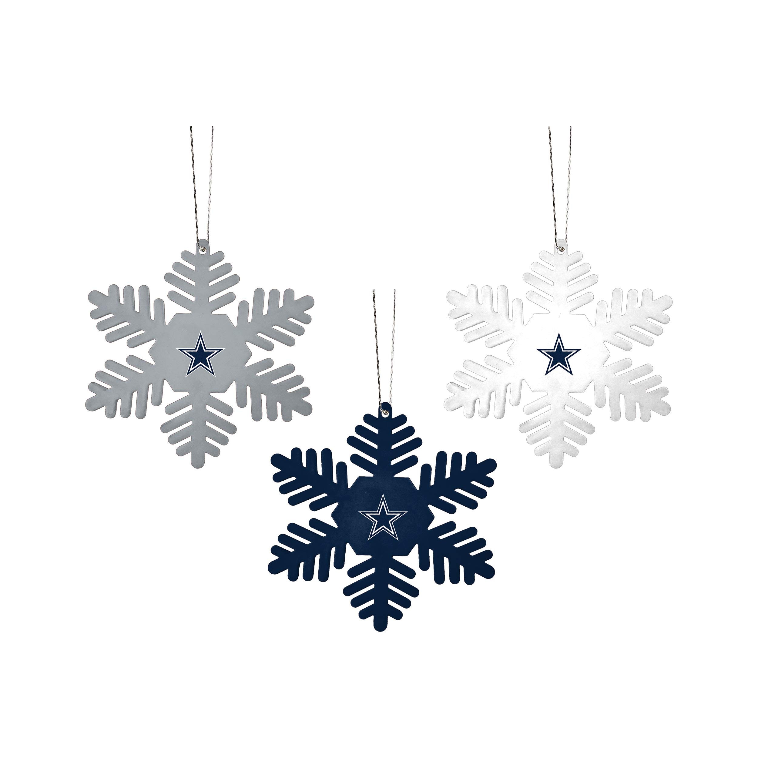 Set De Adornos Navideños Foco Dallas Cowboys Nfl 3 Con Forma De Copos De Nieve Metálicos - Venta Internacional. $661