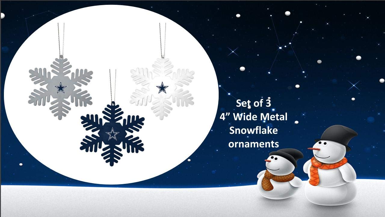 Foto 3 pulgar | Set De Adornos Navideños Foco Dallas Cowboys Nfl 3 Con Forma De Copos De Nieve Metálicos - Venta Internacional.