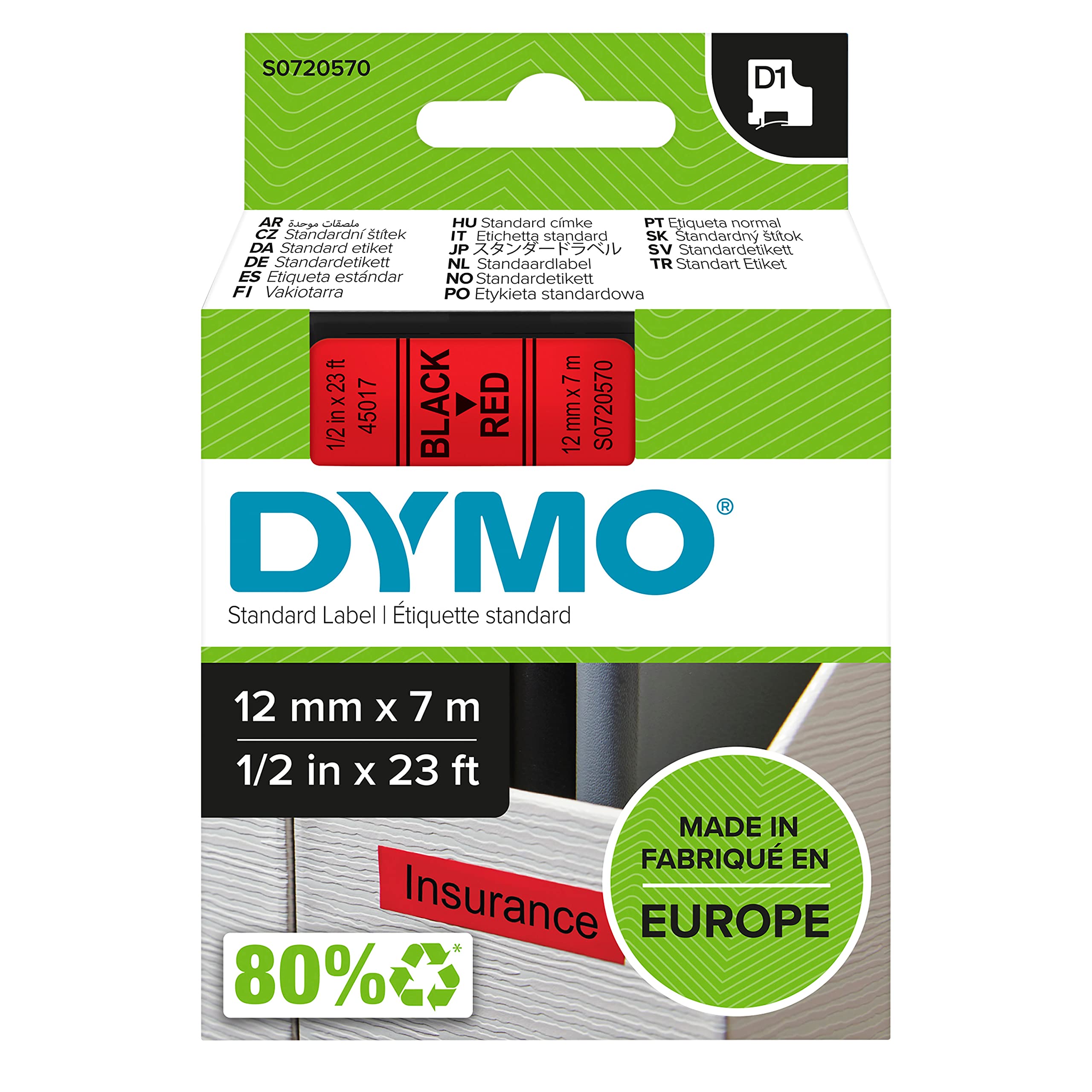Label Ribbon Dymo D1 12 Mm Negro/rojo, Paquete De 5 - Venta Internacional.