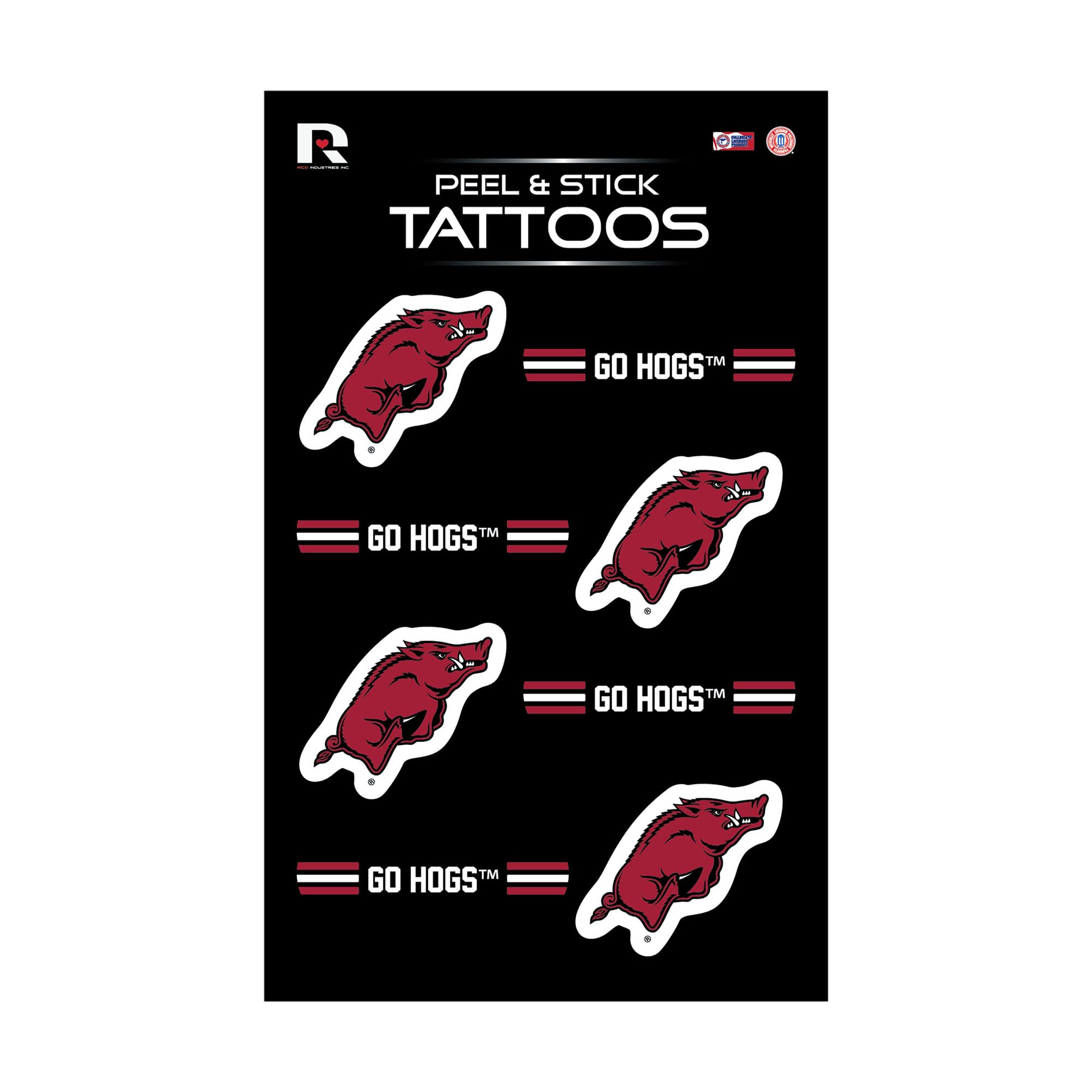 Foto 2 pulgar | Tatuajes Temporales Rico Industries Ncaa Arkansas Razorbacks - Venta Internacional.