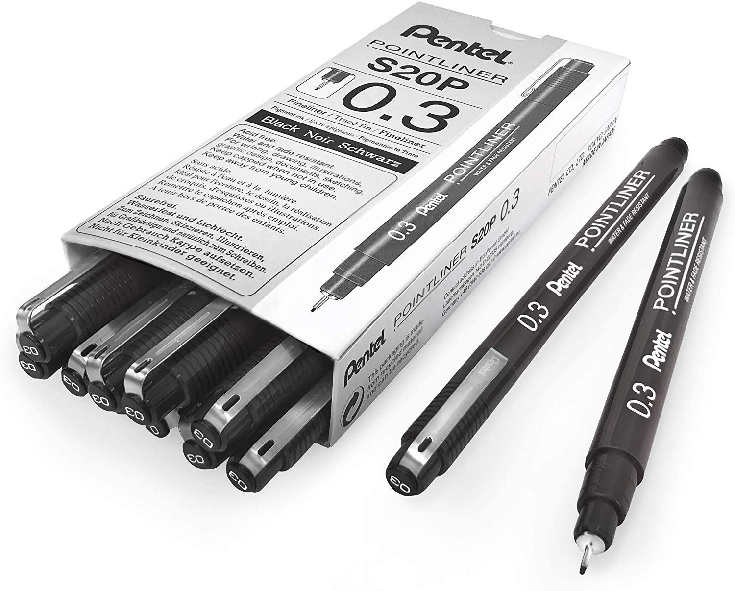 Bolígrafo de Dibujo Pentel Arts Pointliner 0.3mm - Tinta Resistente al Agua