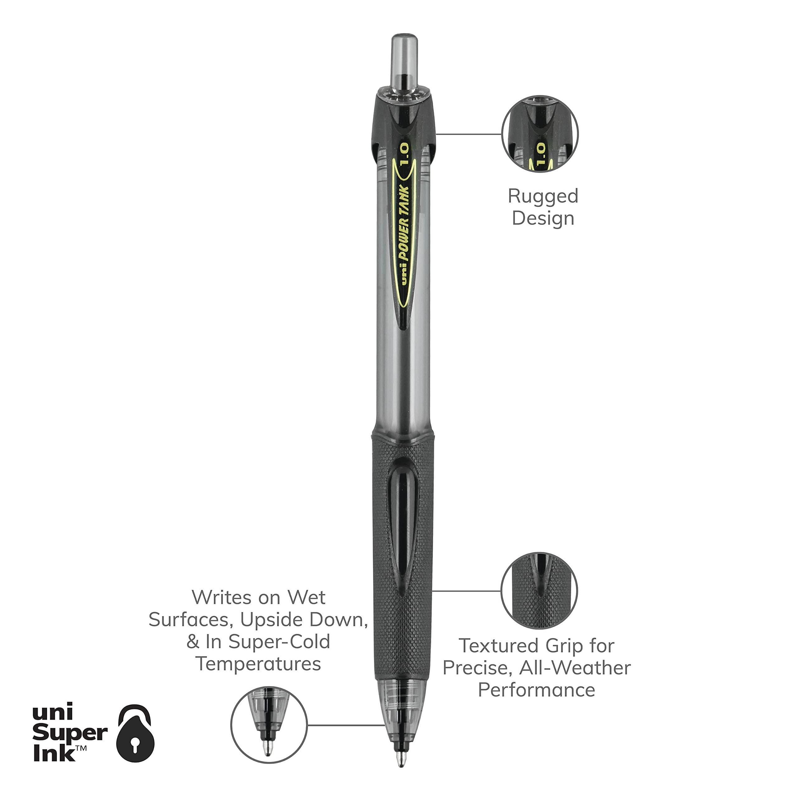Foto 9 pulgar | Venta Internacional - Bolígrafo Uni-ball Powertank Rt Negro 1.0 Mm 12 Piezas