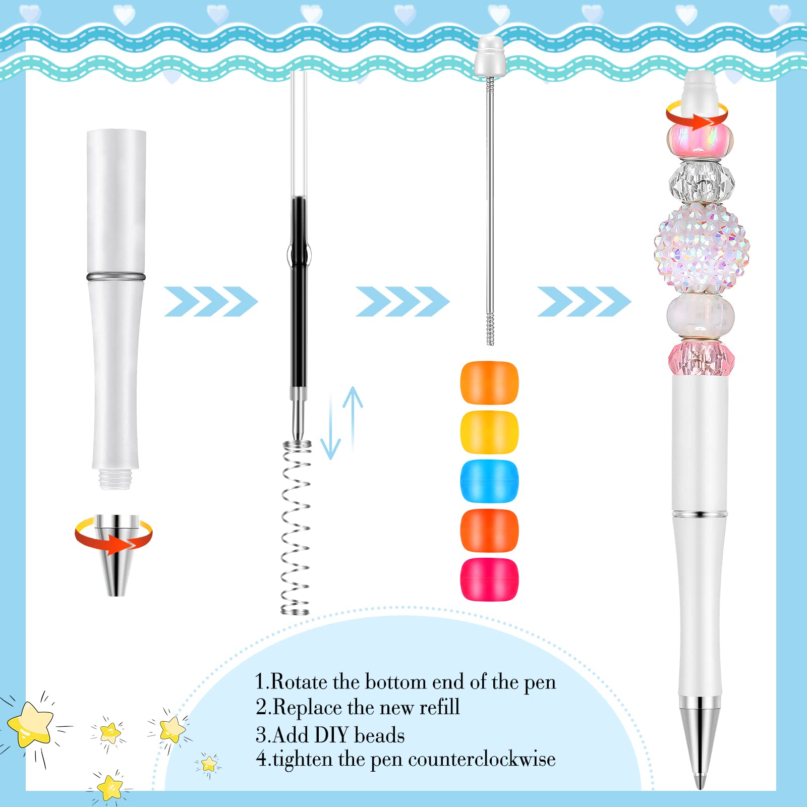 Foto 4 pulgar | Venta Internacional - Bolígrafo Beadable Outus 10 Unidades Con Recambios Adicionales Color Blanco