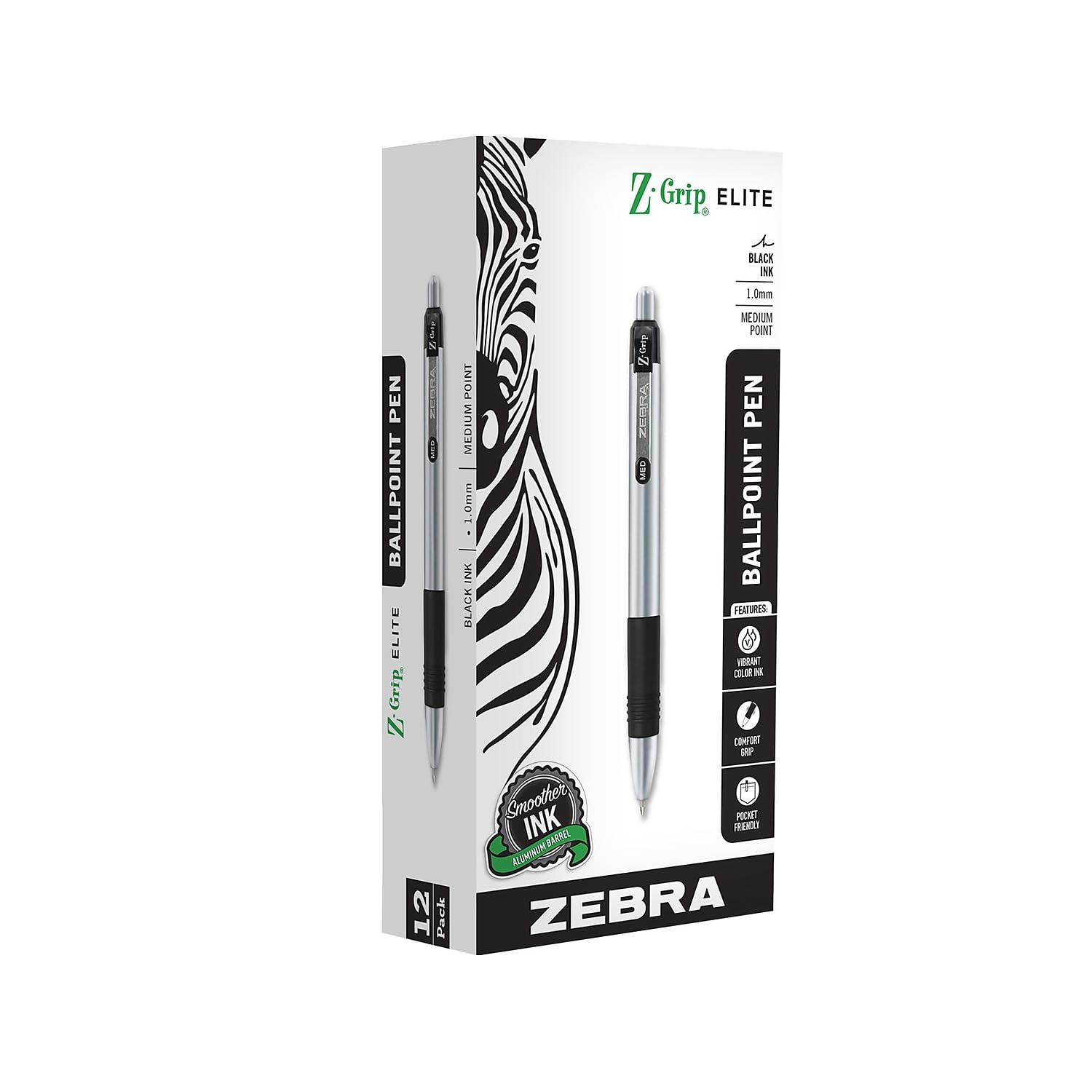 Foto 1 | Bolígrafo Zebra Pen Z-grip Elite Retráctil De 1 mm Paquete de 12 - Venta Internacional