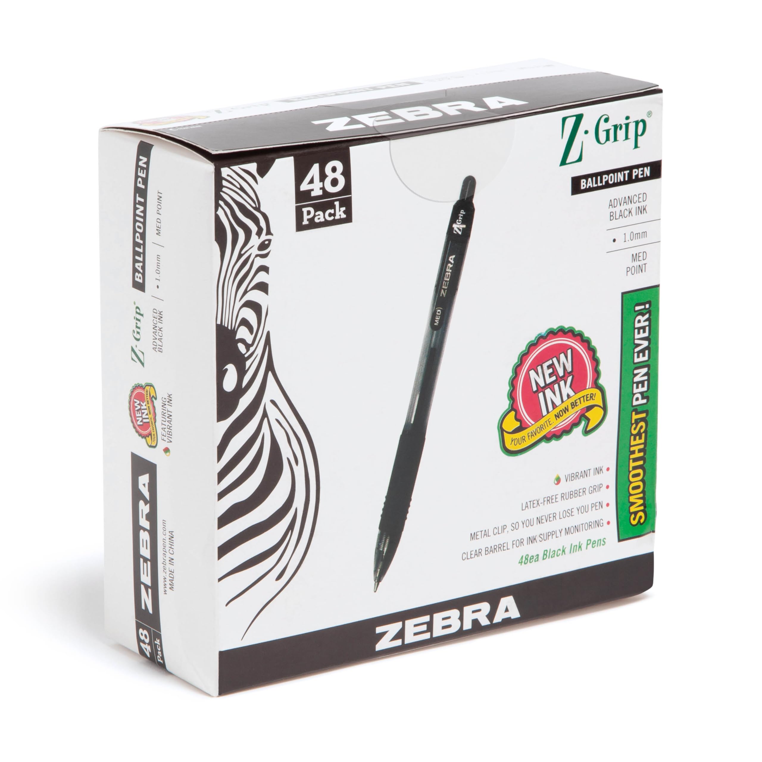 Bolígrafo Retráctil Zebra Z-grip De 1,0 Mm, Tinta Negra, 48 Unidades - Venta Internacional. $639