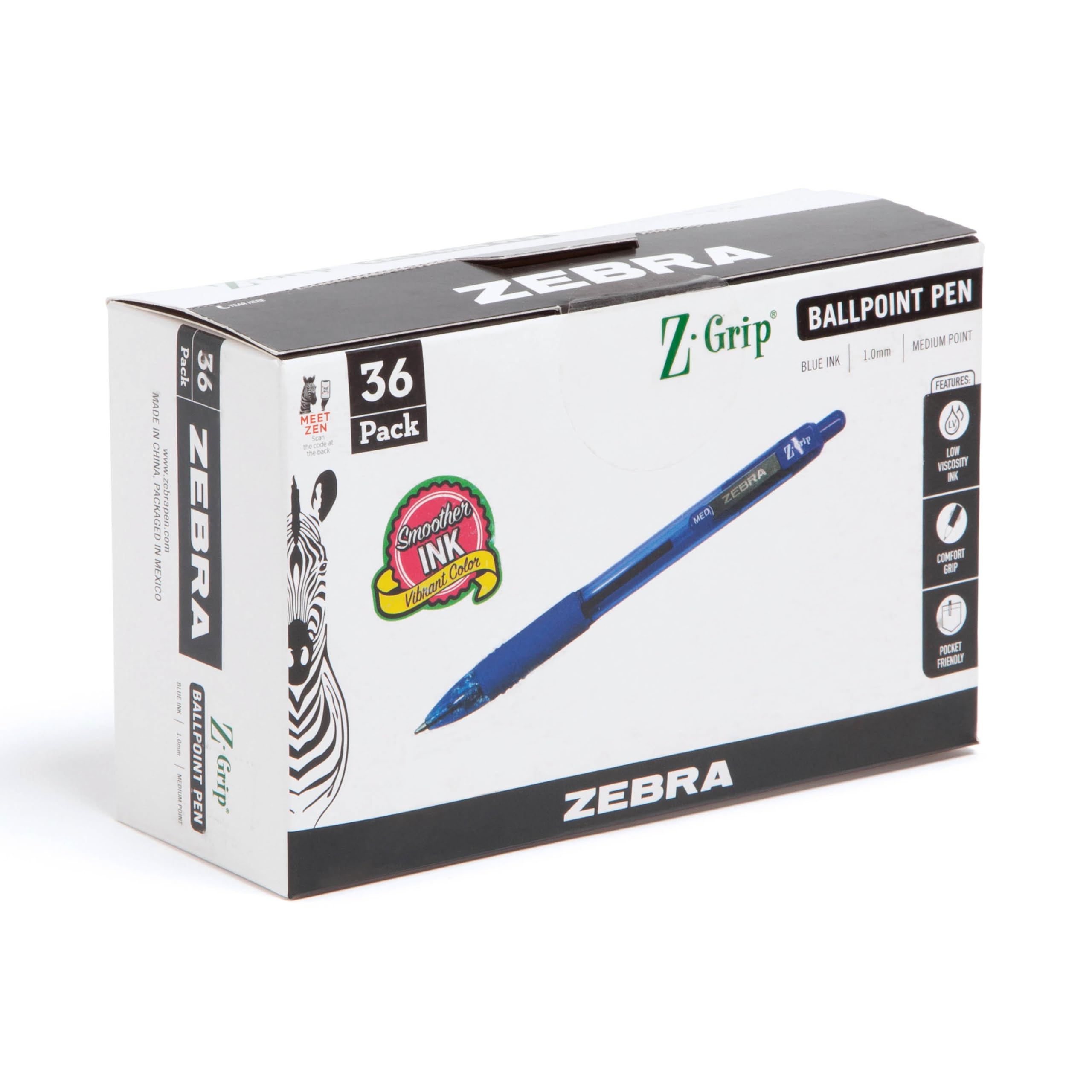Foto 1 | Bolígrafo Zebra Z-grip Retráctil, Tamaño Mediano, Azul, Paquete De 36 - Venta Internacional.
