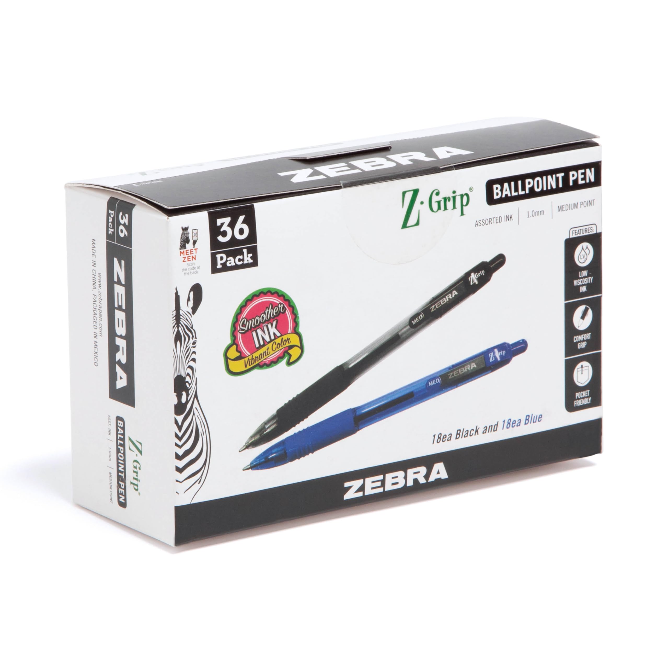 Foto 2 pulgar | Bolígrafo Zebra Z-grip Retráctil, Tamaño Mediano, 1.0 Mm, Paquete De 36 - Venta Internacional.