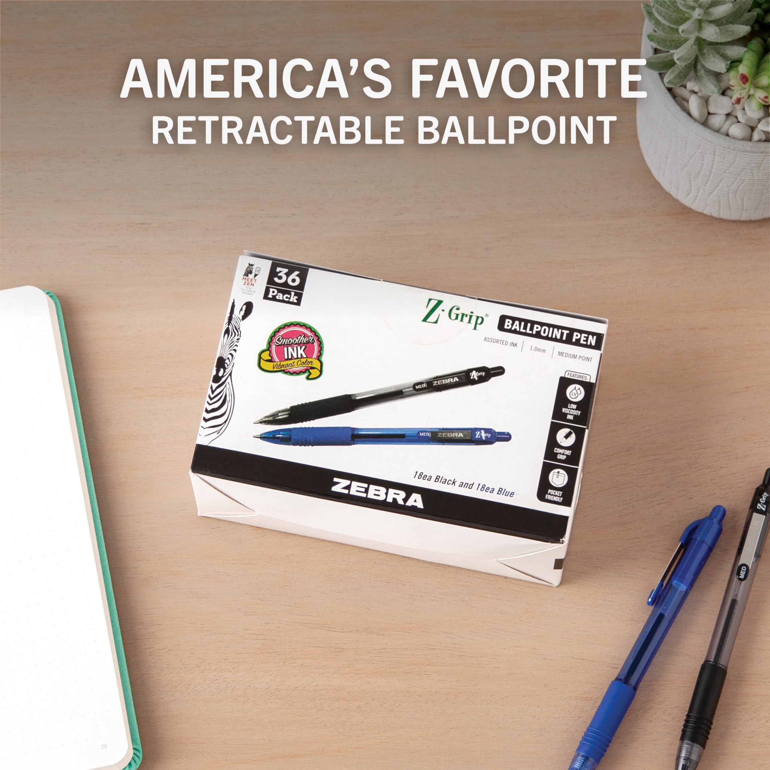 Foto 2 | Bolígrafo Zebra Z-grip Retráctil, Tamaño Mediano, 1.0 Mm, Paquete De 36 - Venta Internacional.