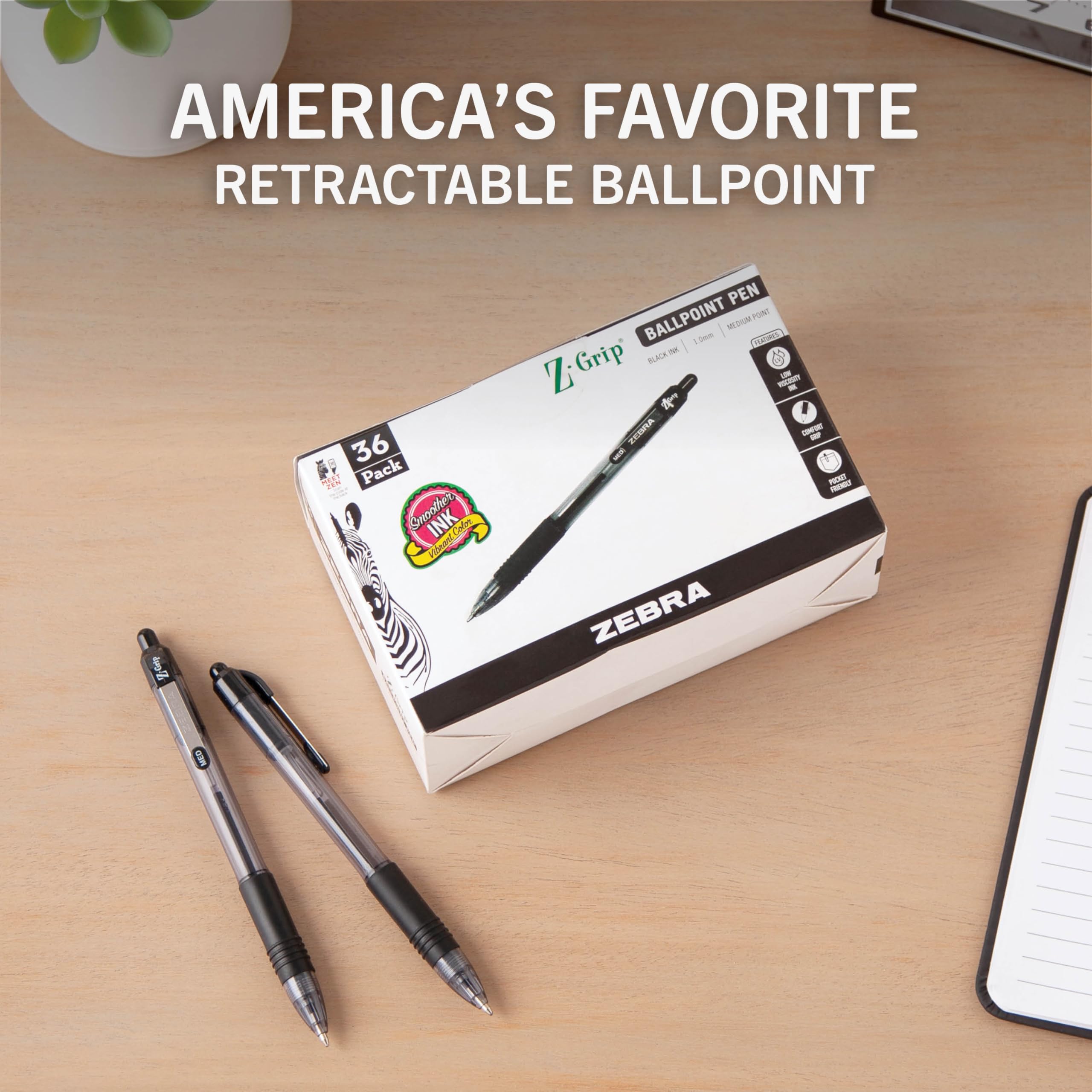 Foto 2 | Bolígrafo Zebra Z-grip Retráctil, Tamaño Mediano, 1.0 Mm, Paquete De 36 - Venta Internacional.