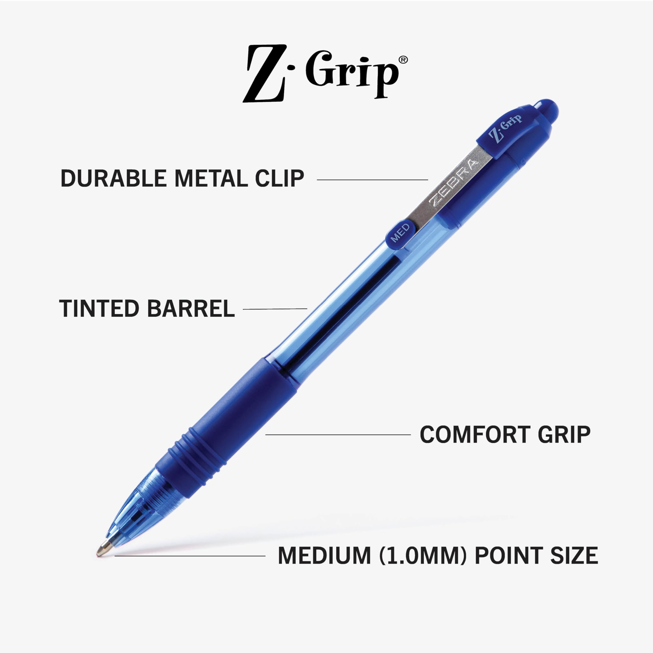 Foto 4 pulgar | Bolígrafo Zebra Z-grip Retráctil De Tinta Azul Mediana 48 - Venta Internacional.