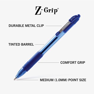 Foto 3 | Bolígrafo Zebra Z-grip Retráctil De Tinta Azul Mediana 48 - Venta Internacional.