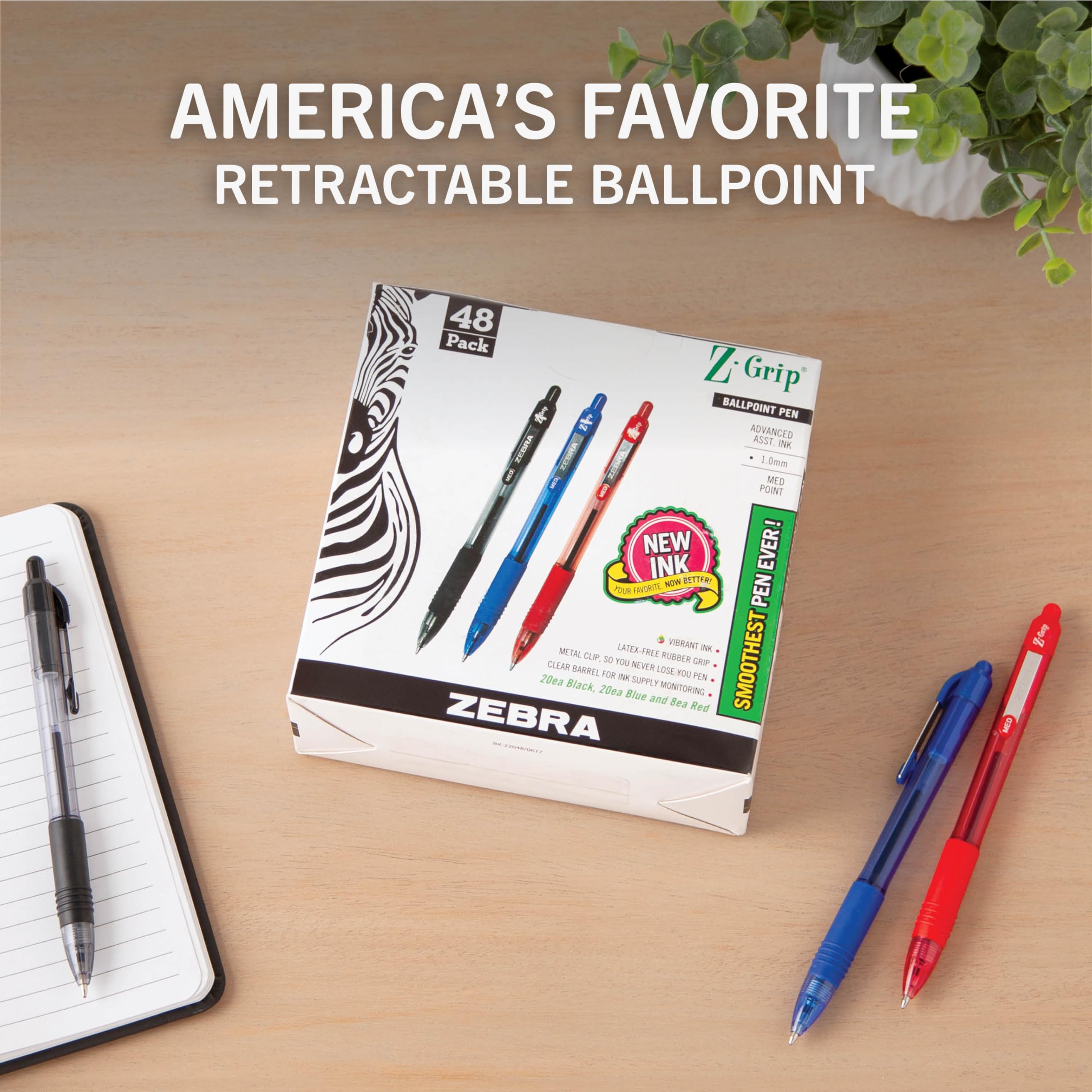 Foto 3 pulgar | Bolígrafo Retráctil Pen Zebra Z-grip, Tamaño Mediano, Paquete De 48 - Venta Internacional.